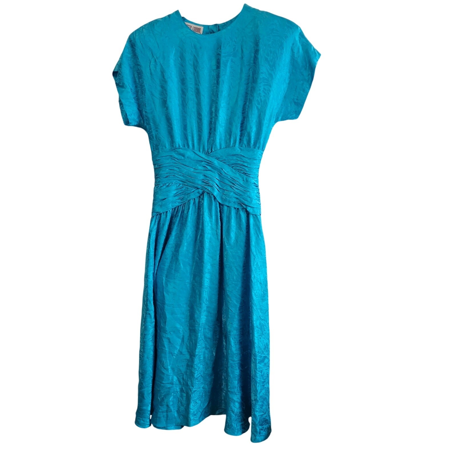 Vintage Maggie London 80s Dress Women Sz 8 Blue Silk Glam Rock Party Retro Pinup