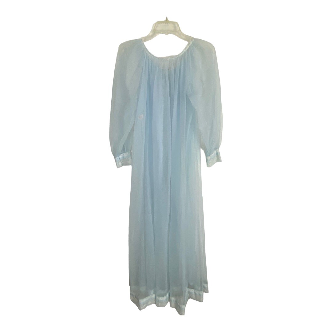 Bliss Elaine Womens Robe Size Large Blue Open Front with Tie Lace Sheer Vintage