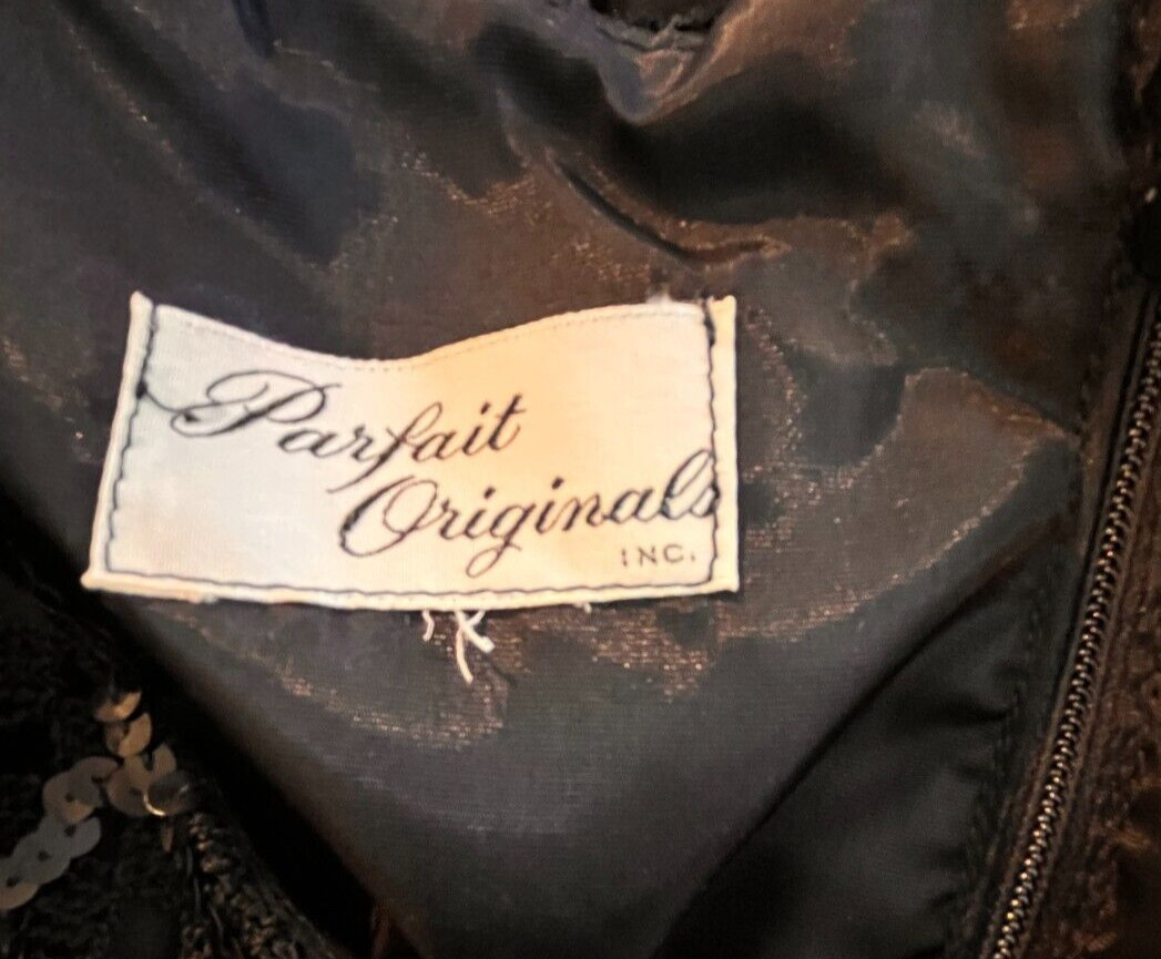 Parfait Originals INC Blk Sequin Bodice Chiffon Over Taffeta Gathered Skirt ~ XS