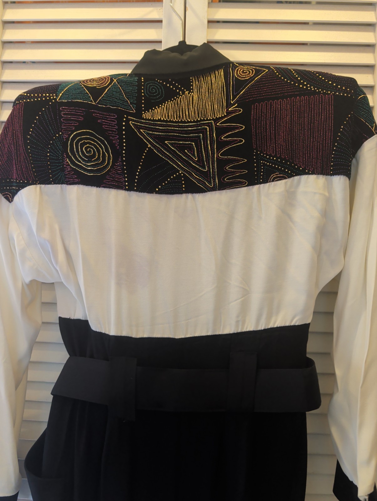 Vintage 80’s Menu Jumpsuit Black Cream Graphic Paint Design NWT Sz 3/4. W1