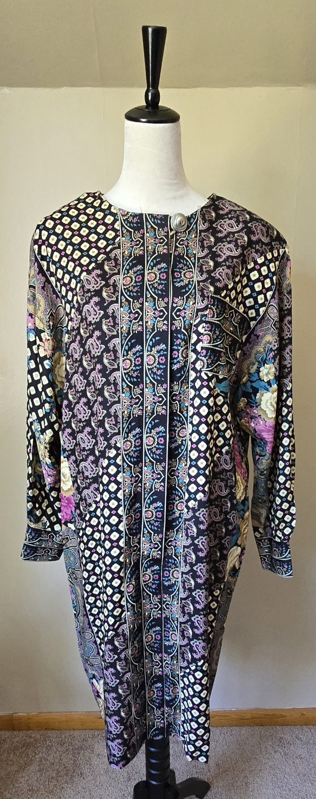 Vintage 70s Lorac Original Lady Carol ILGWU USA Paisley Rayon Dress 14.5
