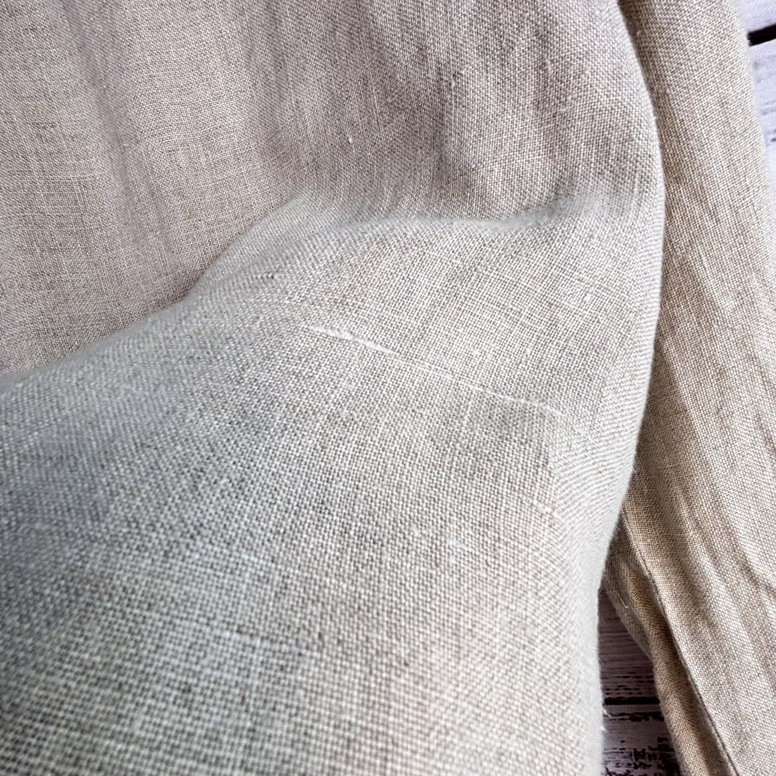 Vintage Jacket 8P Beige 100% Linen Shell Button Cinch Patch Pocket Minimalist