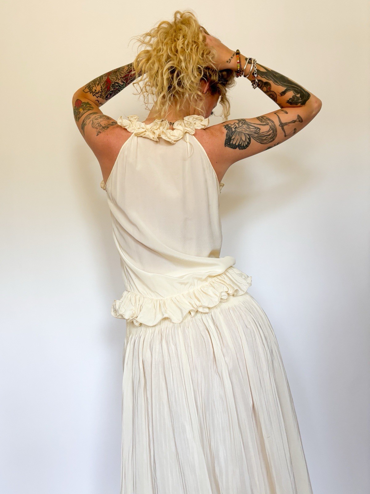 Edwardian Silk Two Piece Matching Set Top Skirt Bridal Outfit Antique VTG