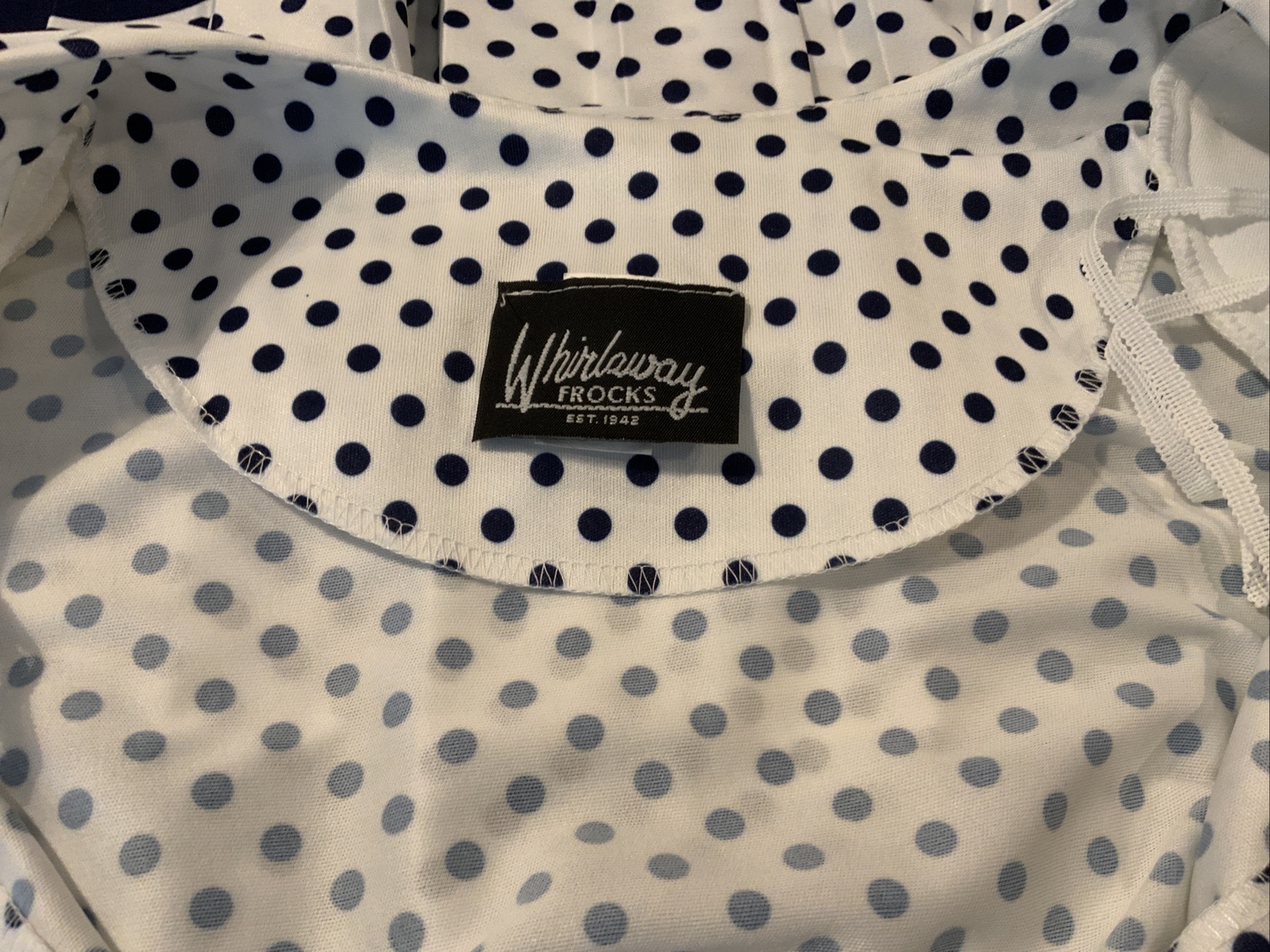 Vtg 80s Whirlaway Frocks Blue & White Polka Dot Belted Dress Sz 16P Bust 40
