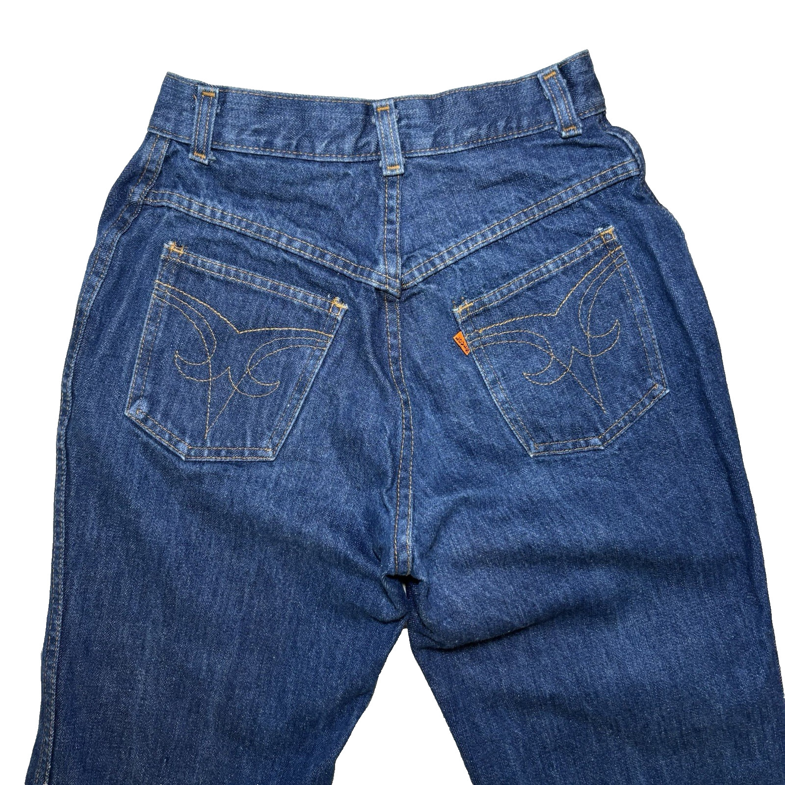 Women’s 70s Levi’s Dark Wash Wide Leg Jeans 1970s Sz 12 Orange Tab Denim