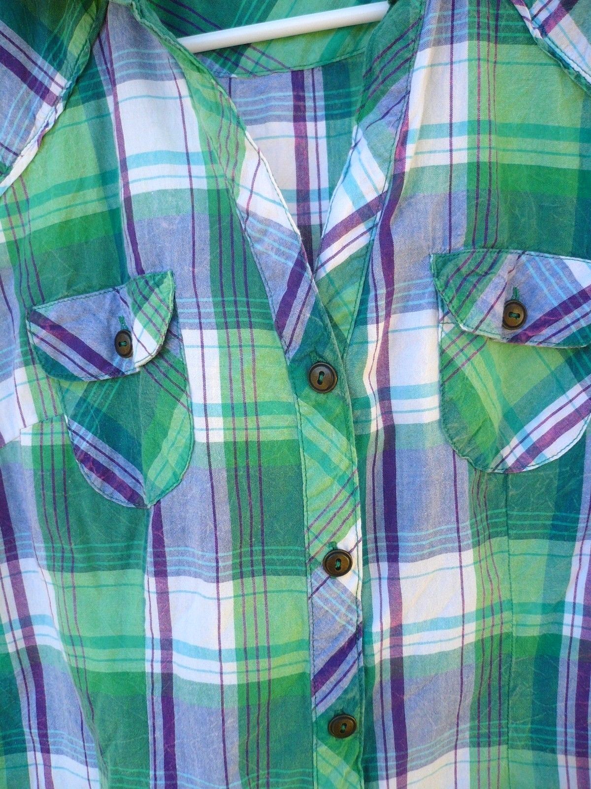 ST PATRICK’S DAY GREEN PURPLE BUTTON DOWN CUFFED SS SHIRT S WOMEN R M JR BLOUSE