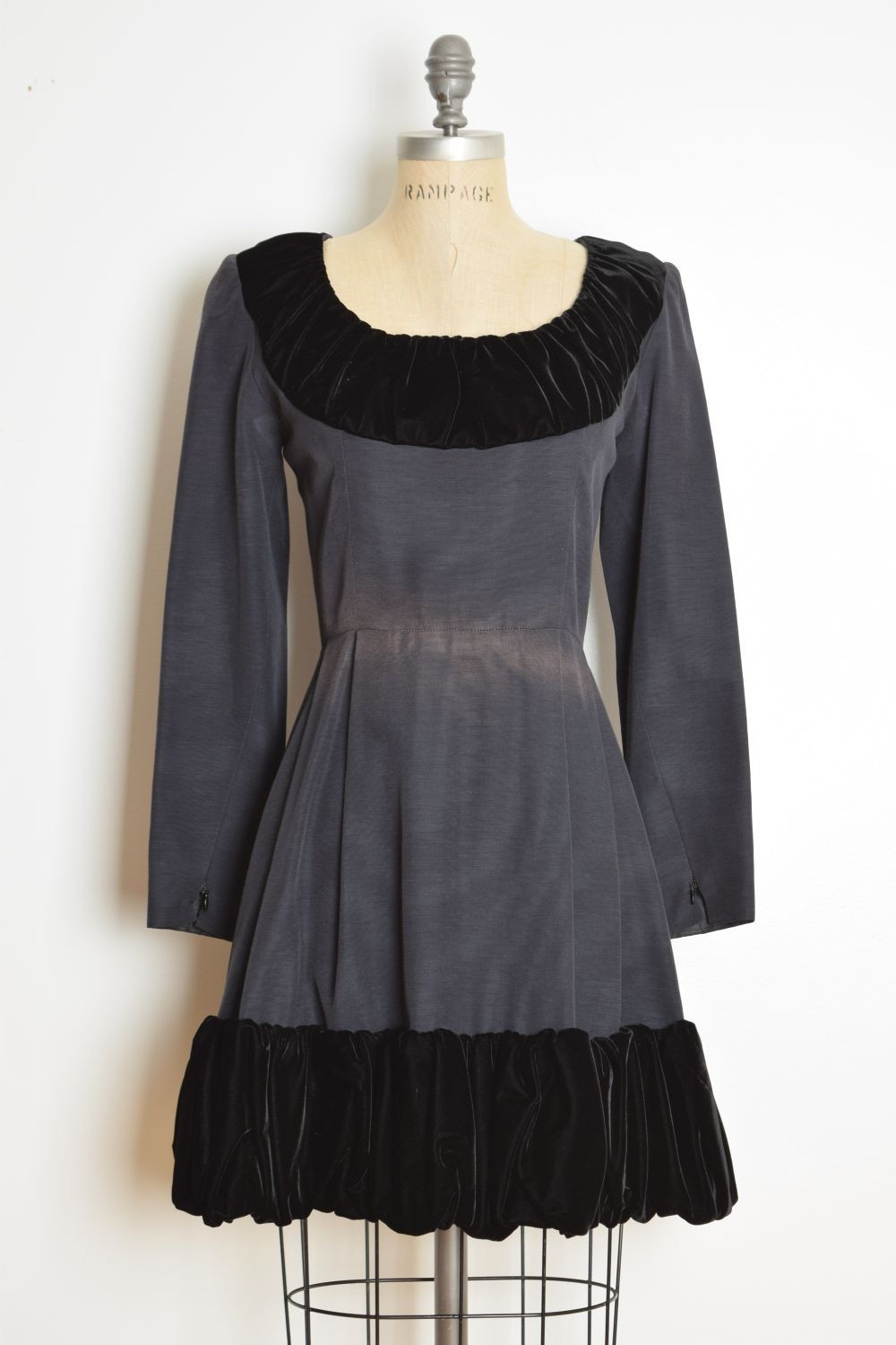 vintage 80s GIVENCHY dress black faille velvet bubble hem cocktail party mini M