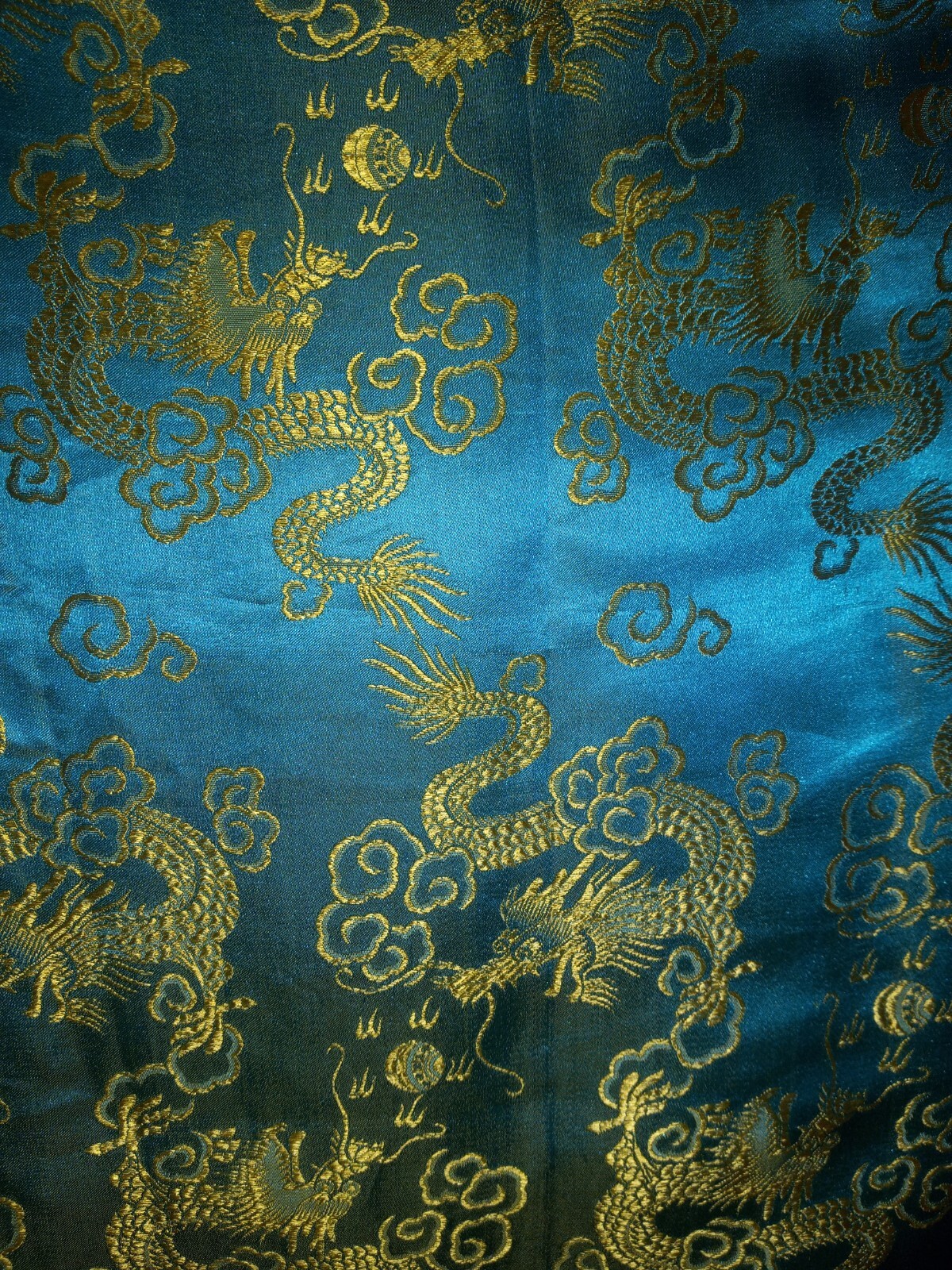 Vintage 60s Cheongsam Silk Turquoise Gold Oriental Dragon Wiggle Dress S Tiki O
