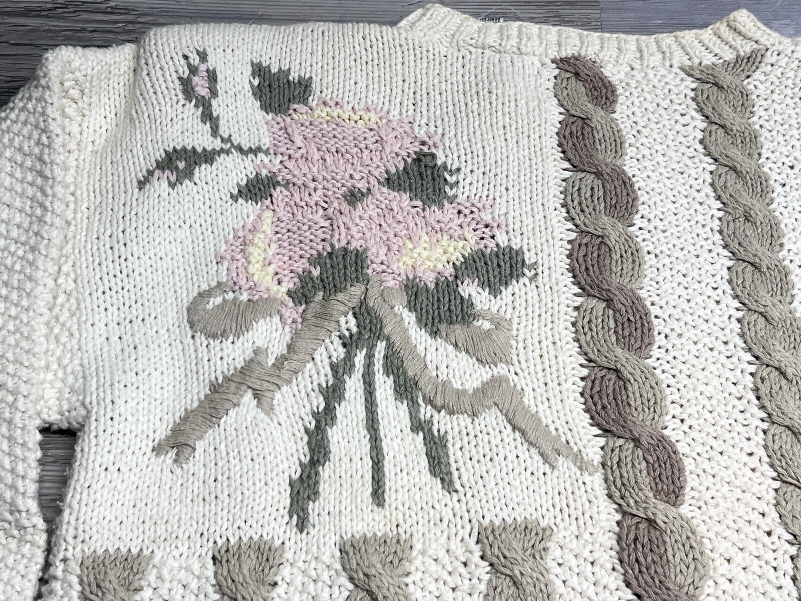 Vintage Floral Heart Patchwork Knit Pullover Sweater Cottagecore Grandmacore M