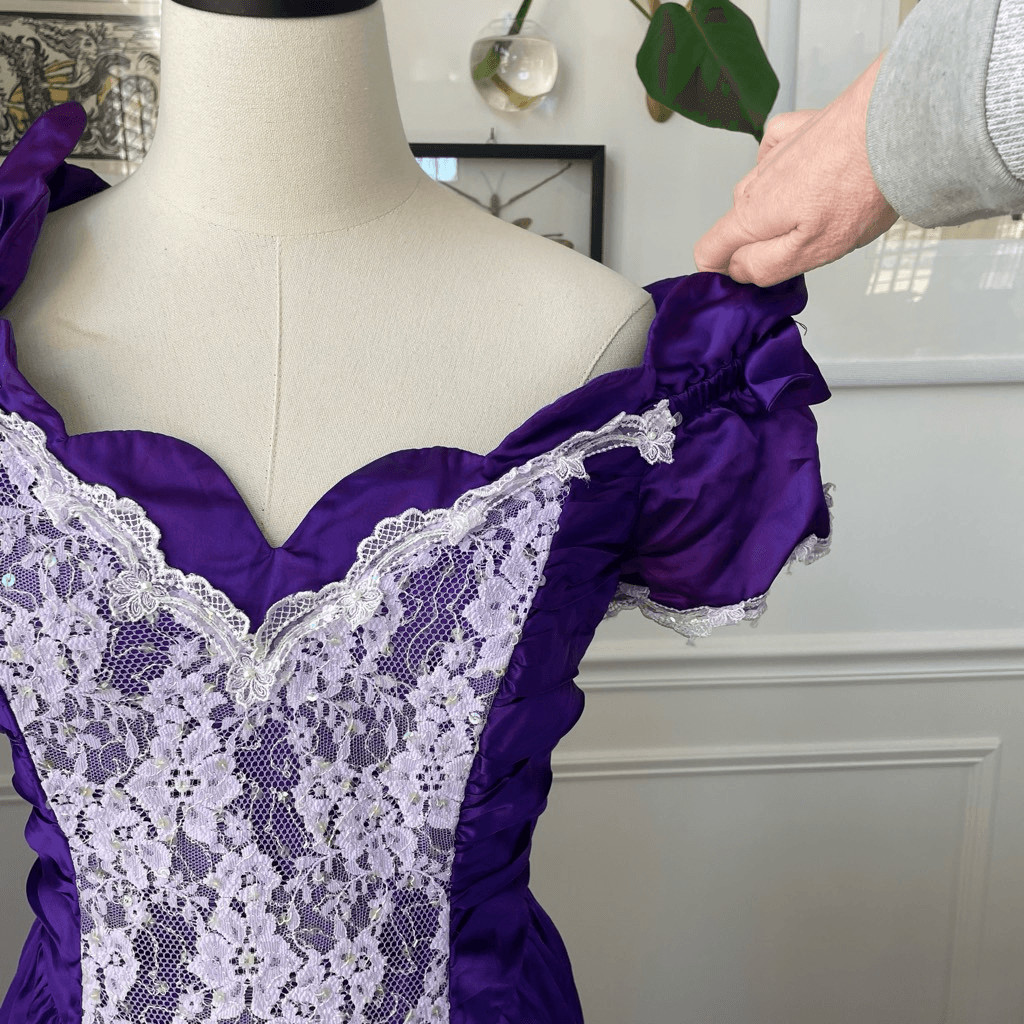Vintage 80s Zum Zum Purple Little Bo Peep Prom Dress M 8 10
