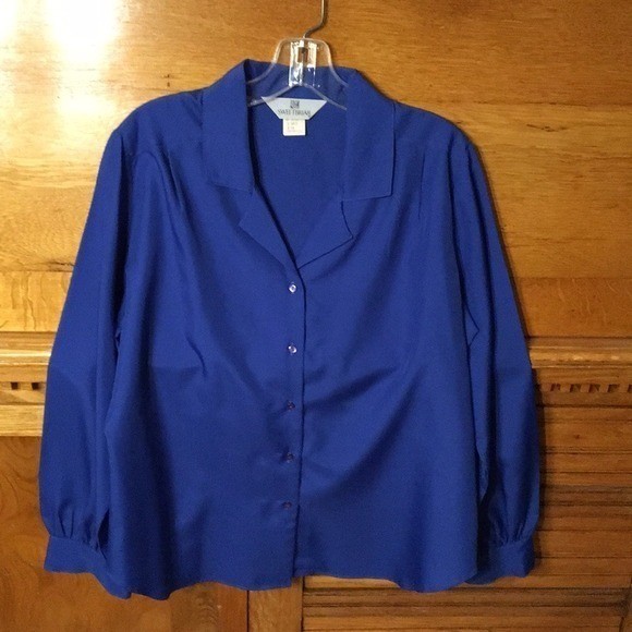 Sweetbriar Vintage Royal Blue Button Down Blouse Long Sleeve Size 14 Made in USA