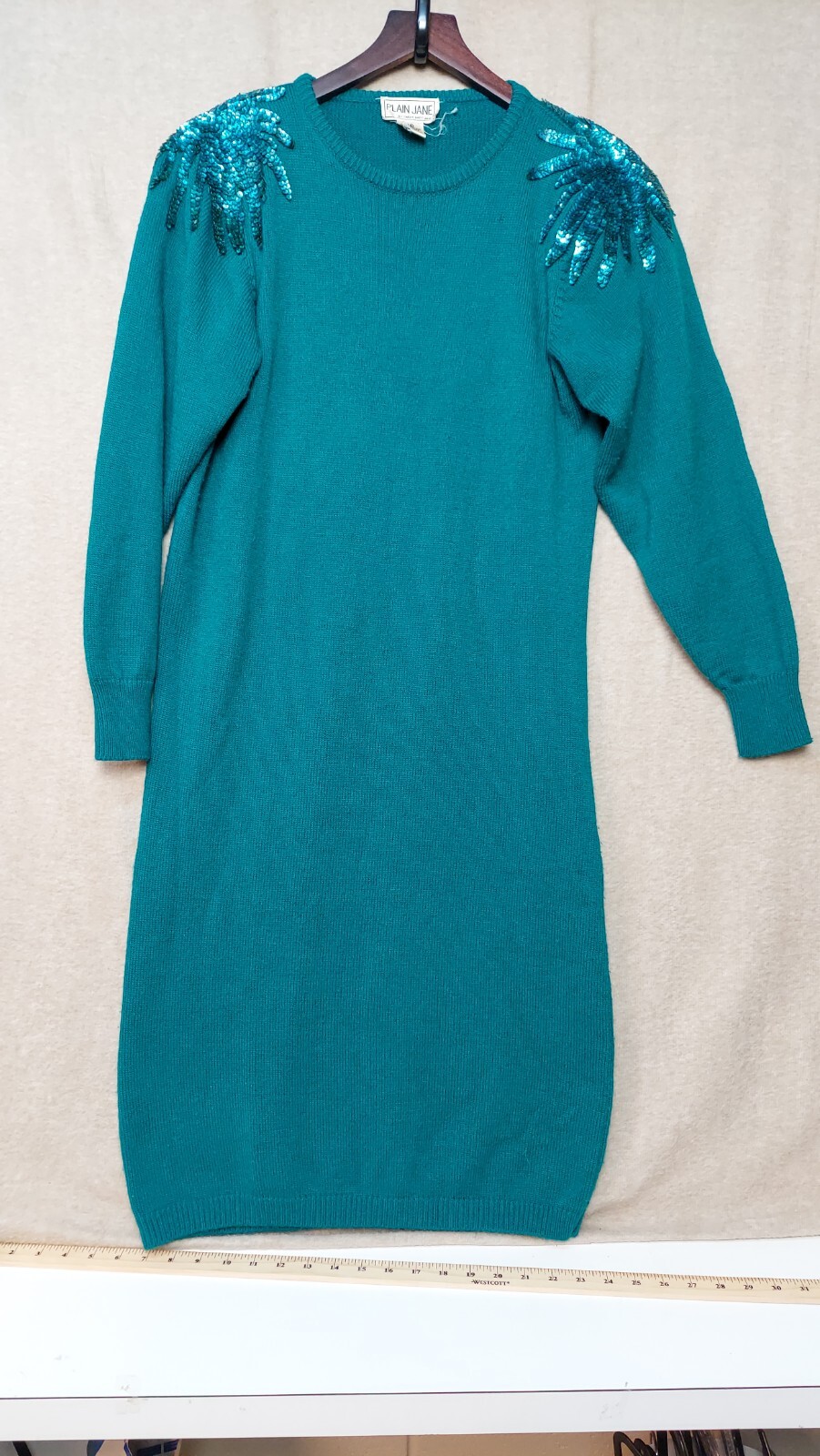 Plain Jane Vintage Sweater Dress Small Green Sequin 80s Sweet Baby Jane 2.24