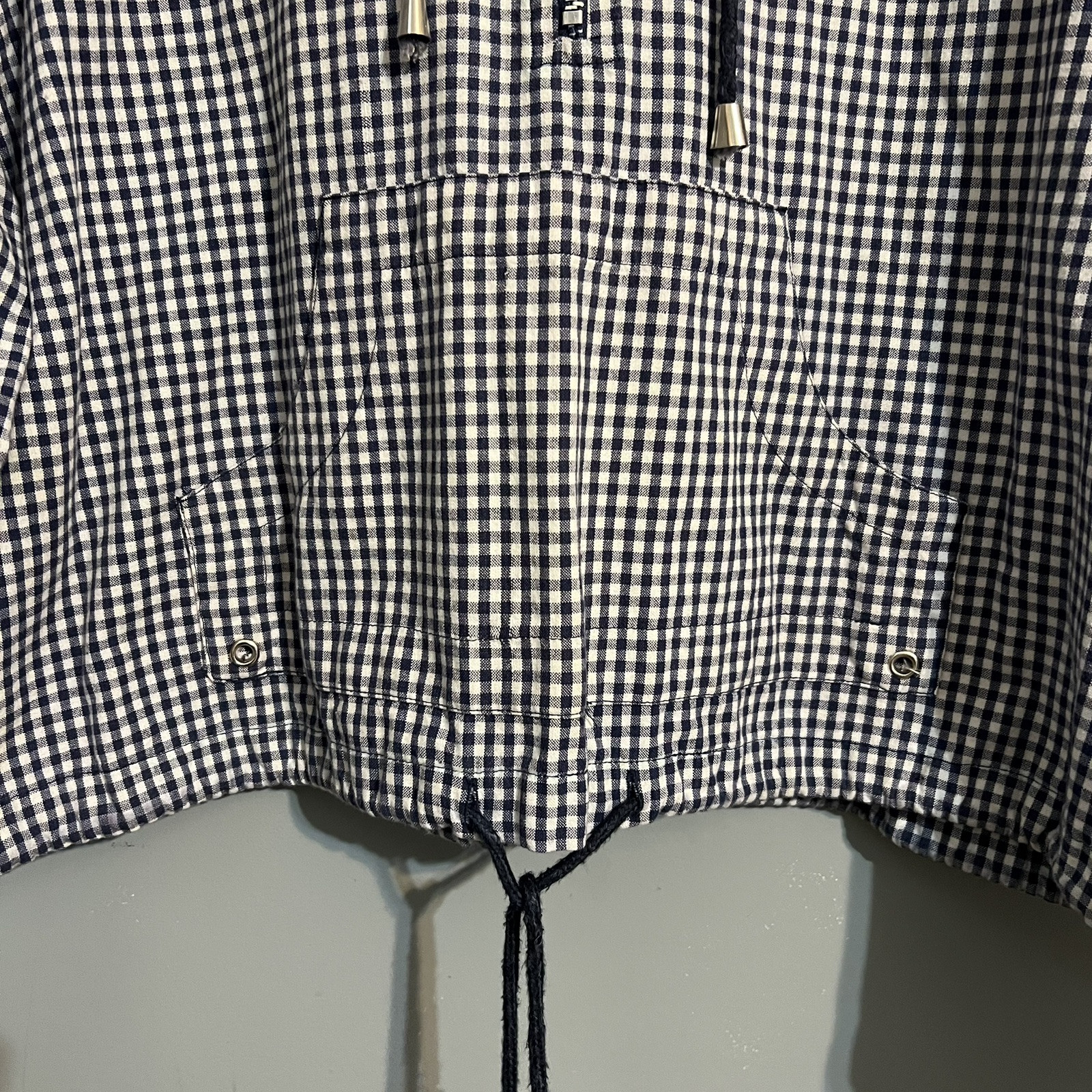 Vintage Krazy Kat Blue Check Top With Hood Kangaroo Pocket Sz Large