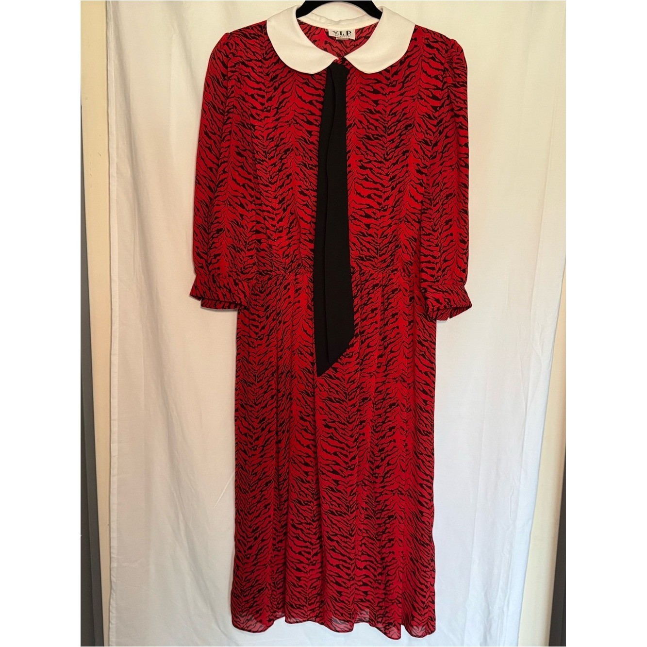 Vintage 80s VLP Petites ILGWU Union Made Tiger Stripe Secretary Midi Dress 10