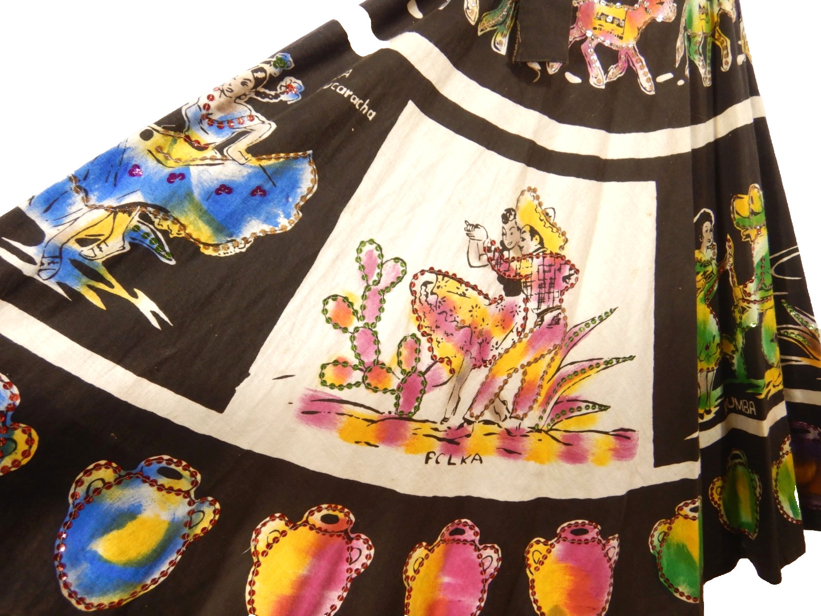 Vintage 1950s Kent Mexican Hand Painted Sequin Circle Skirt