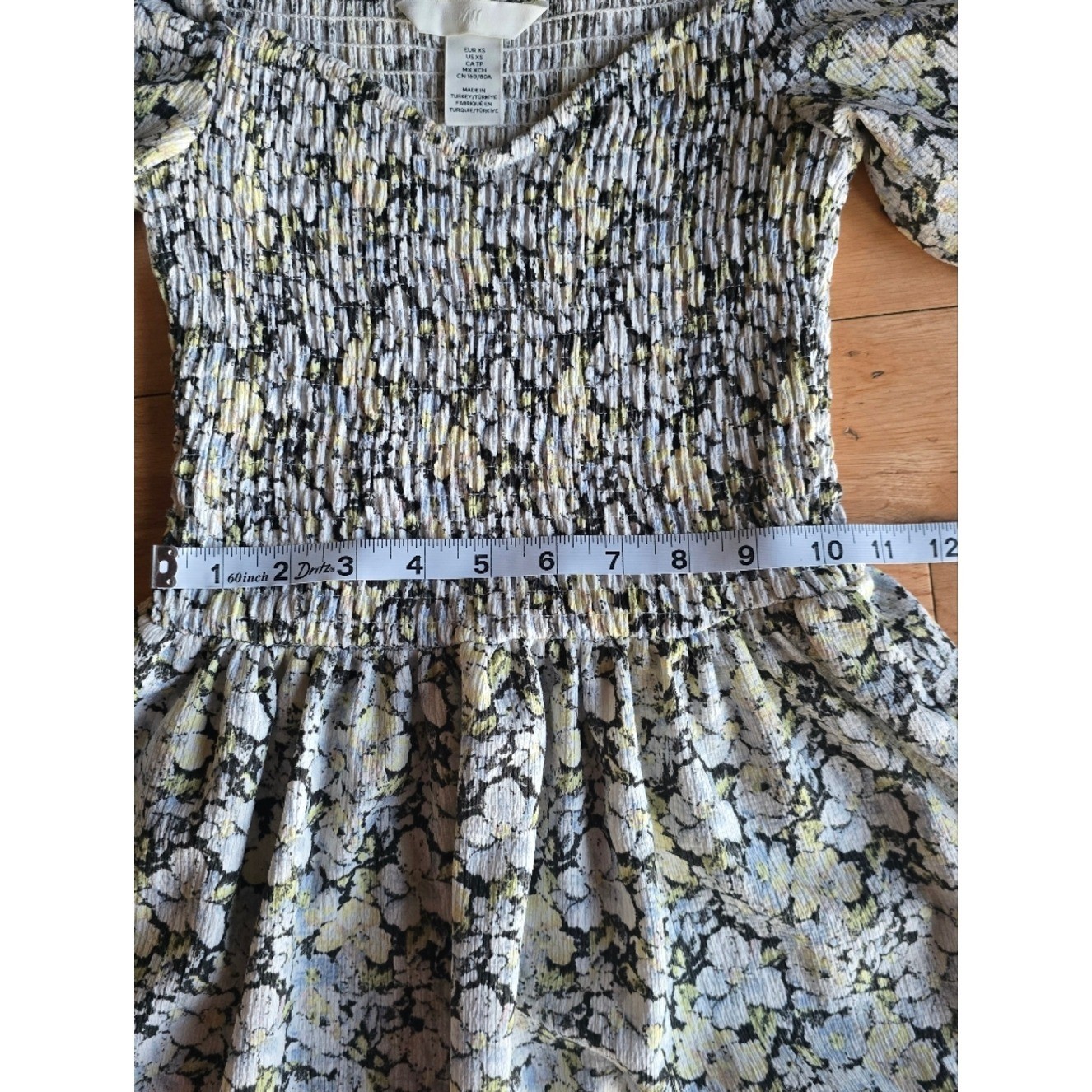 H&M Floral Puff-Sleeve Smocked Midi Vintage Cottagecore Boho Romantic Soft Girl