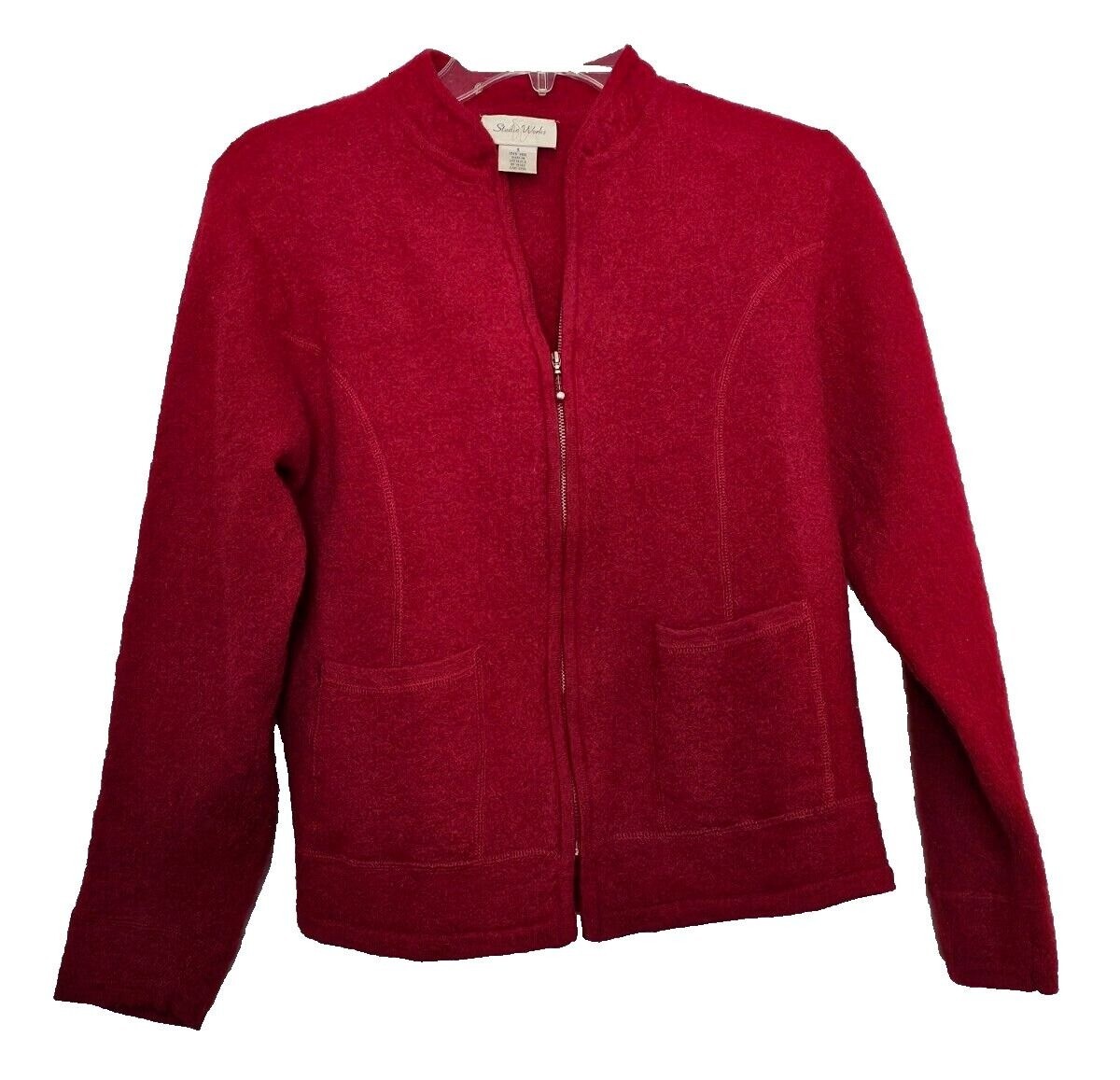 Vintage Studio Works Sweater 100% Wool Red Size S Small Zip Made in Australia