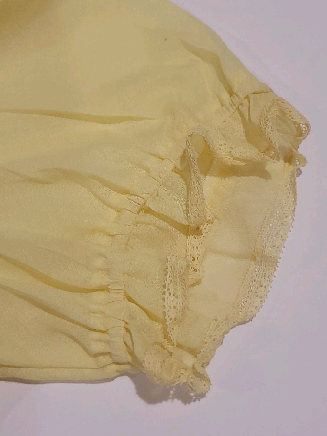 Prairie Blouse Shirt Lace Front Button Back Short Sleeve Cottagecore Vtg Yellow