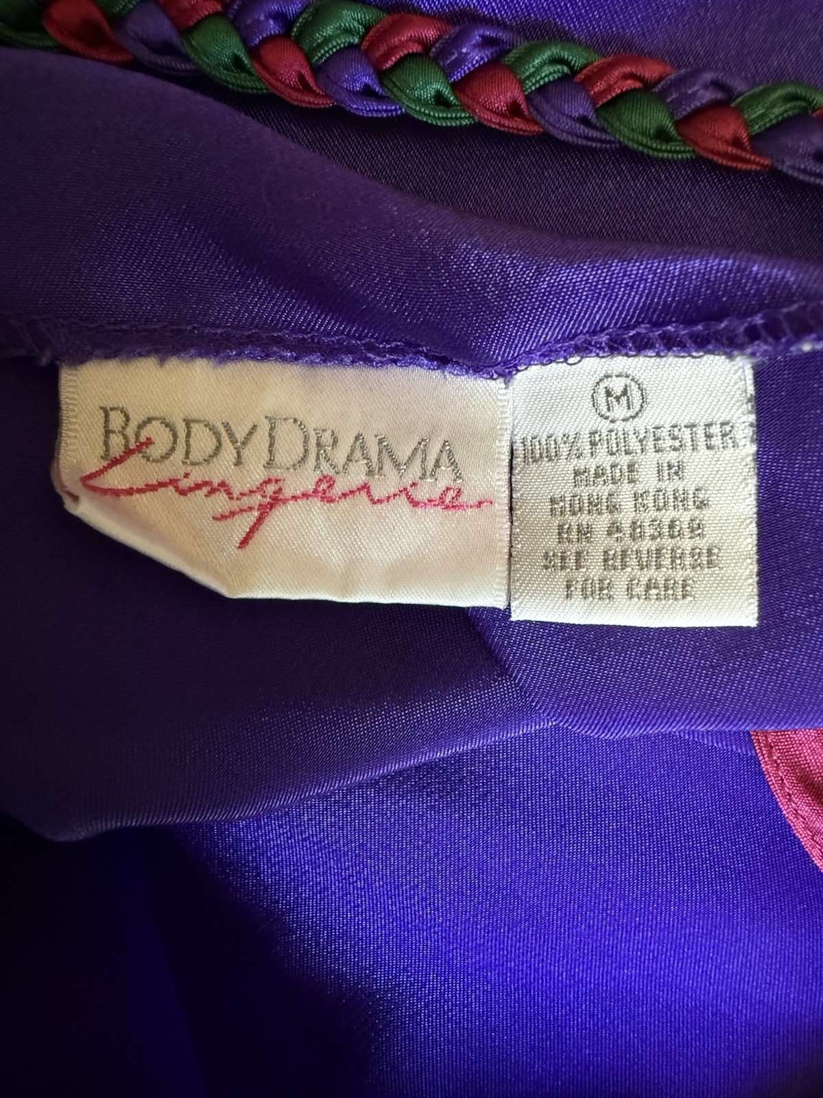 Vintage 90s 80s Satin Slip Dress Purple Braided Straps M Body Drama Lingerie