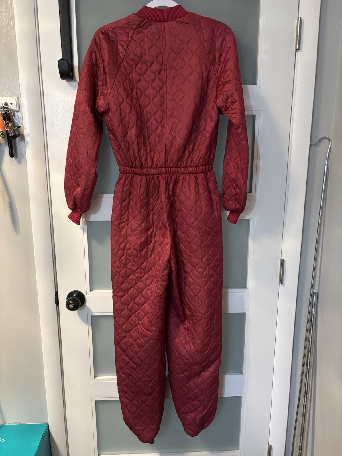 Vintage Red Quilted Pajama Jumpsuit Sz 12 Granny Prairie Winter Core USA