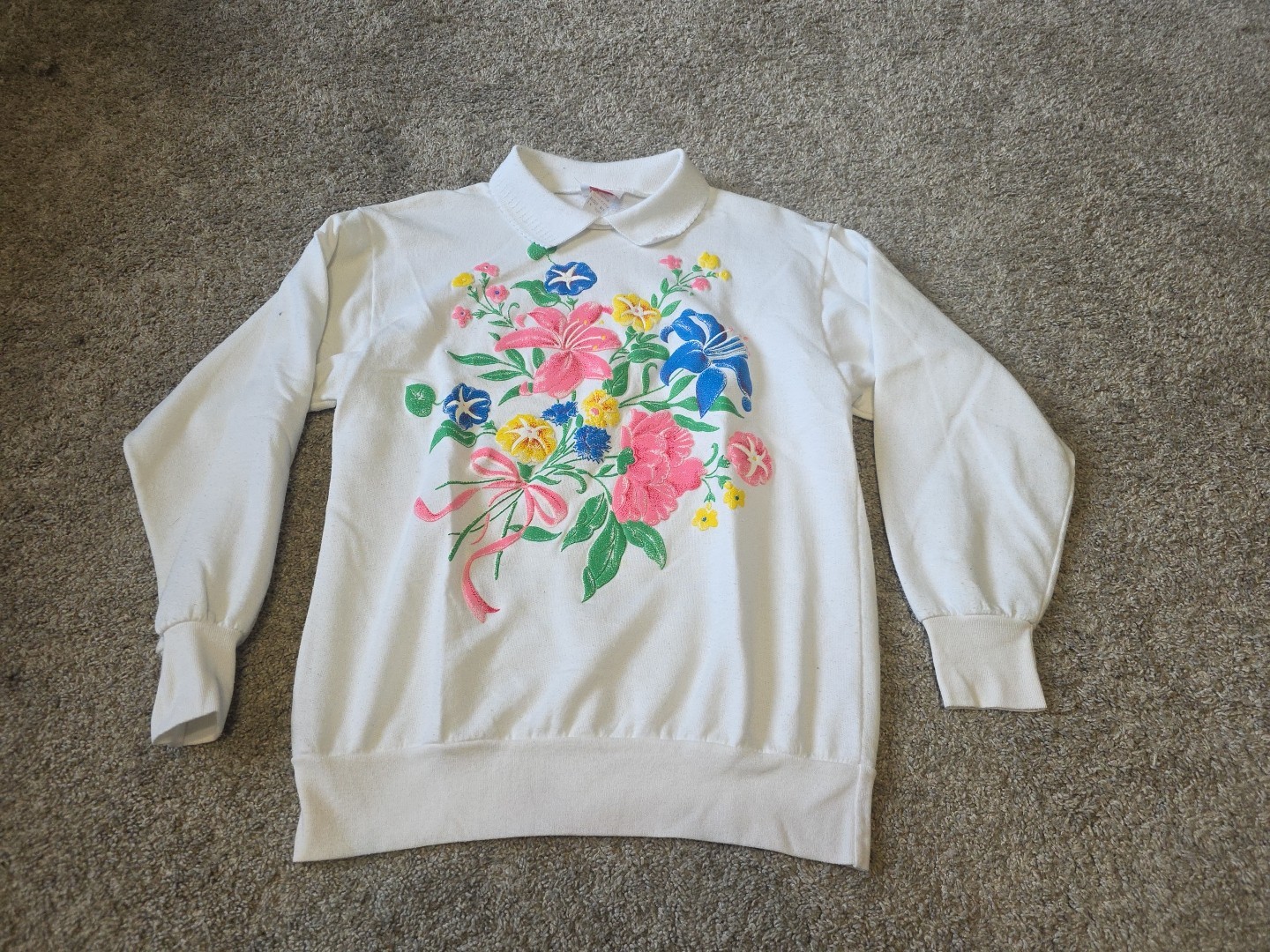 Vintage 80s Jane Colby Grandma Shirt M Cotton Puff Print Flowers Long Sleeve