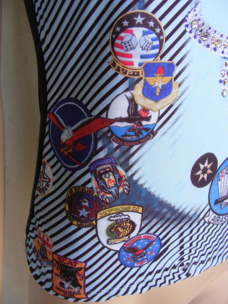 Pop Art Pretty Face Shirt Rhinestone 3D Necklace Military Insignia Psychedelic