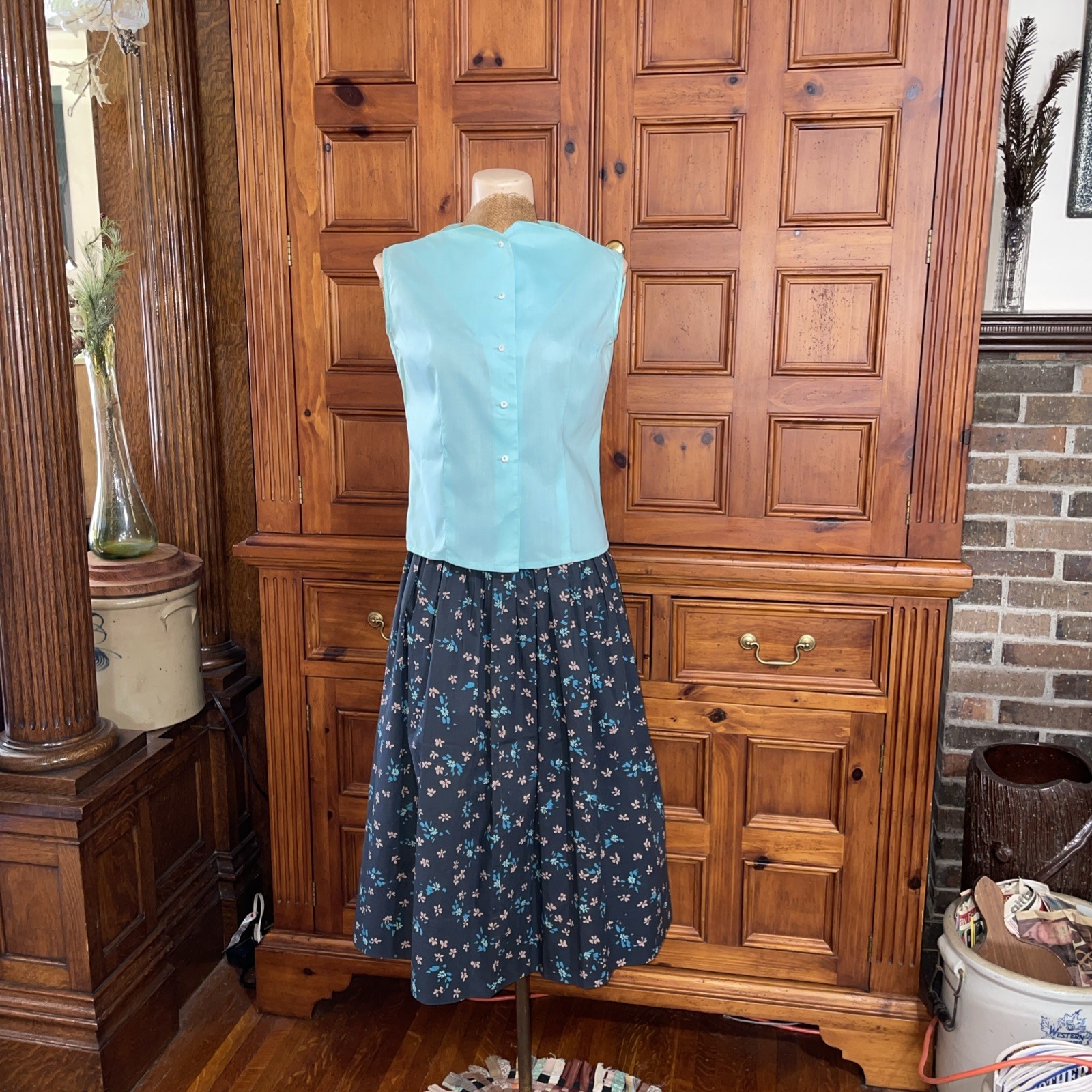 Vtg 40s 50s Light Teal Fritzi Of California Sleeveless Cotton Summer Blouse