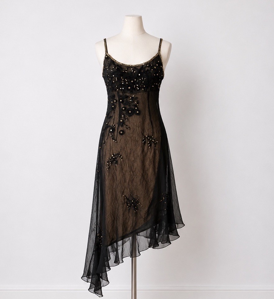 Vintage Rene Derhy French designer beaded dress tagged a small