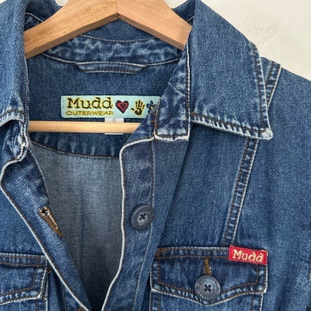 VTG 90s Y2K Mudd Denim Logo Button Down Utility Shirtdress Dress Womens Small