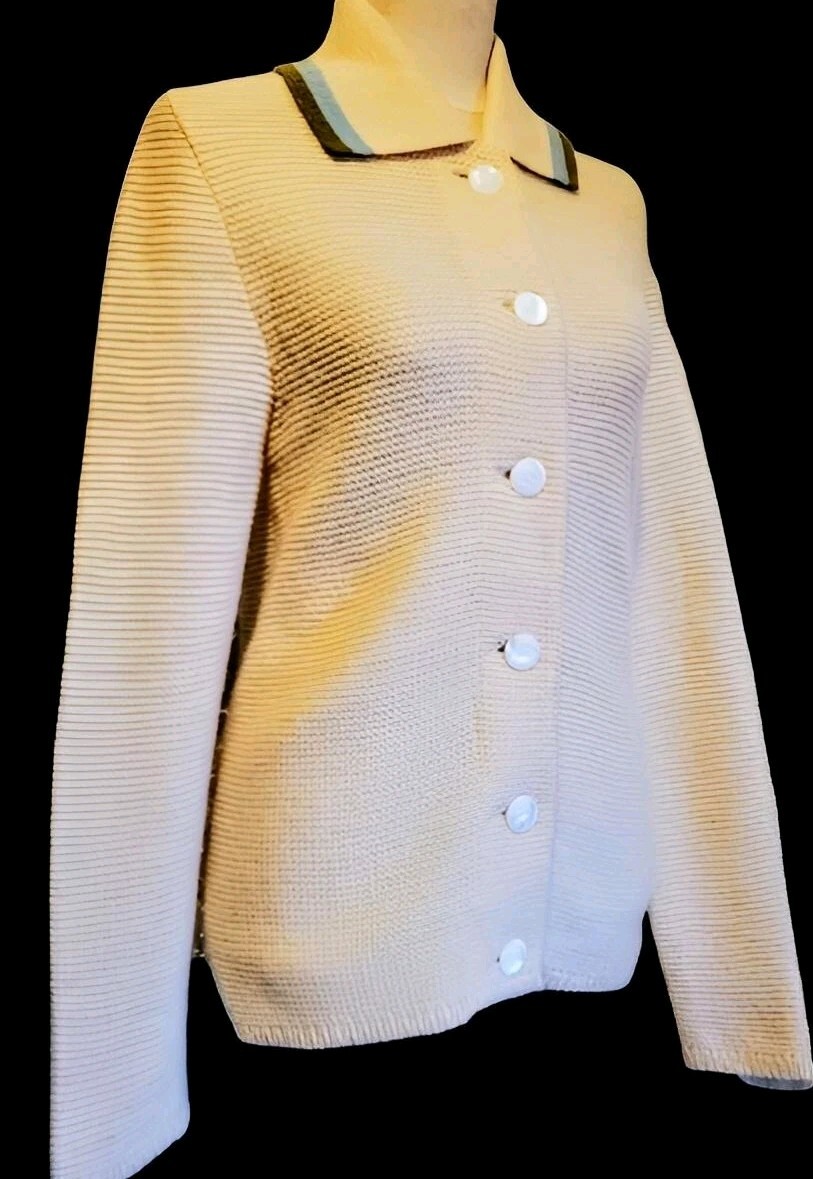 VGT 60s Iconic Catalina Wool White Mod Cardigan w Mother of Pearl Buttons M