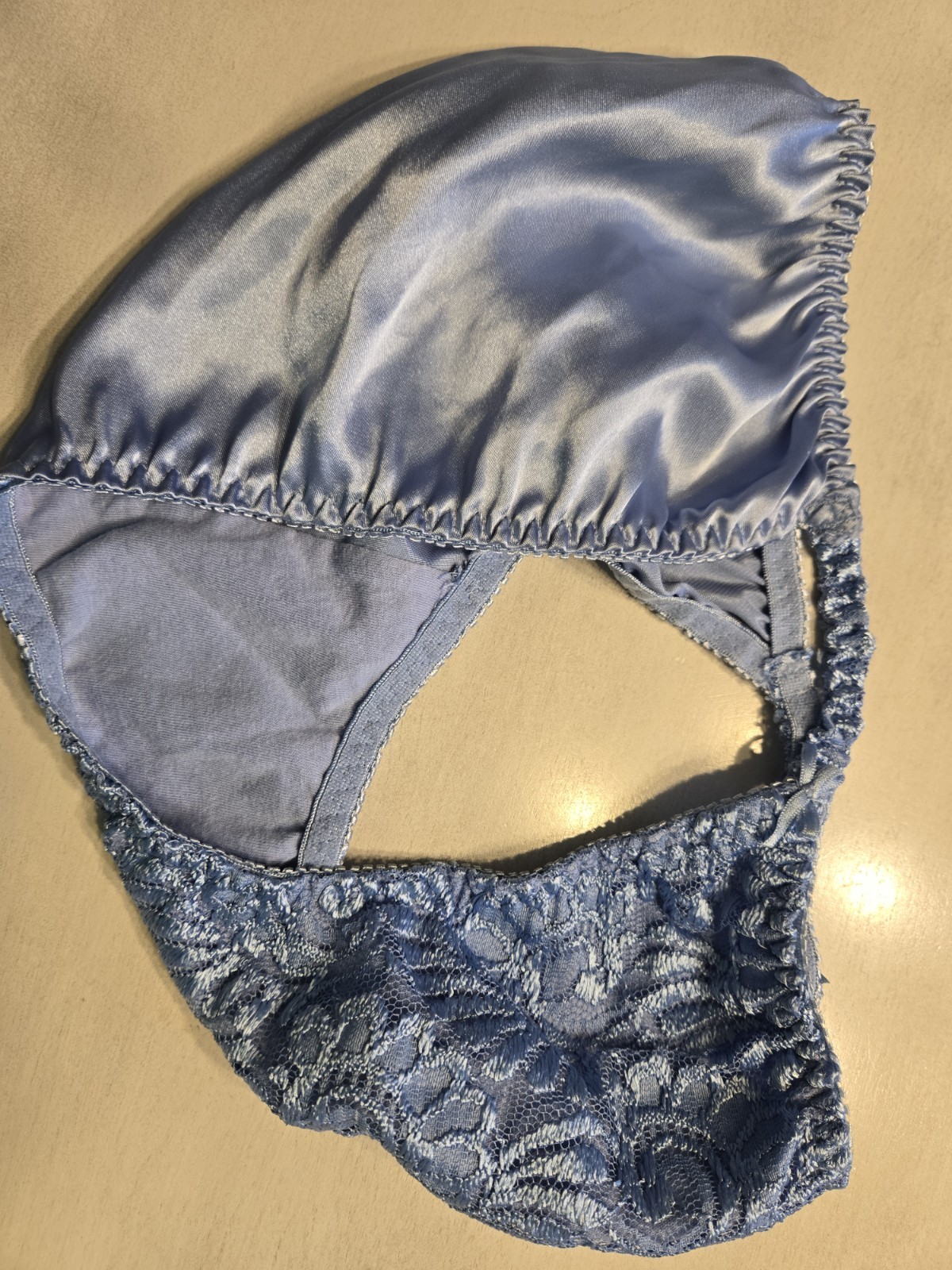 Blue Satin String Bikini Panty, Size 8