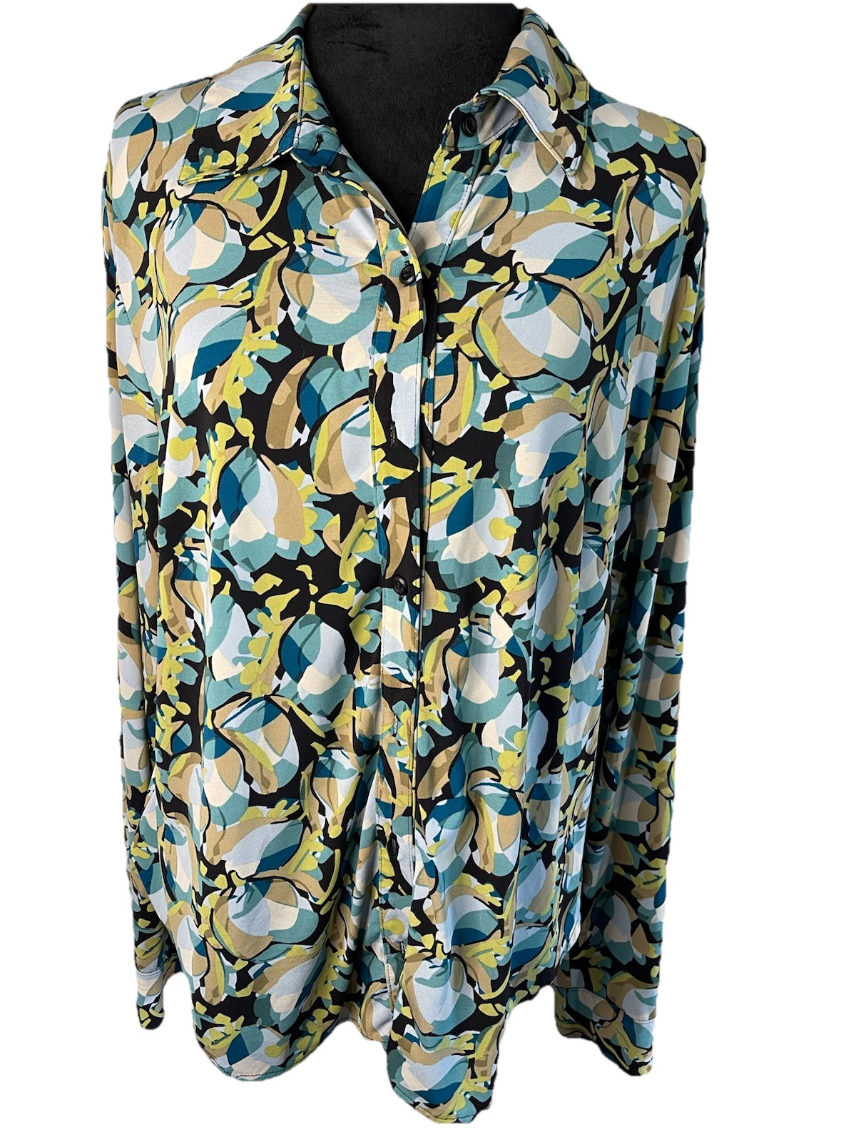 Lane Bryant Button Up Blouse-polyester Spandex Size 14/16-Y2K-90s-blue Green