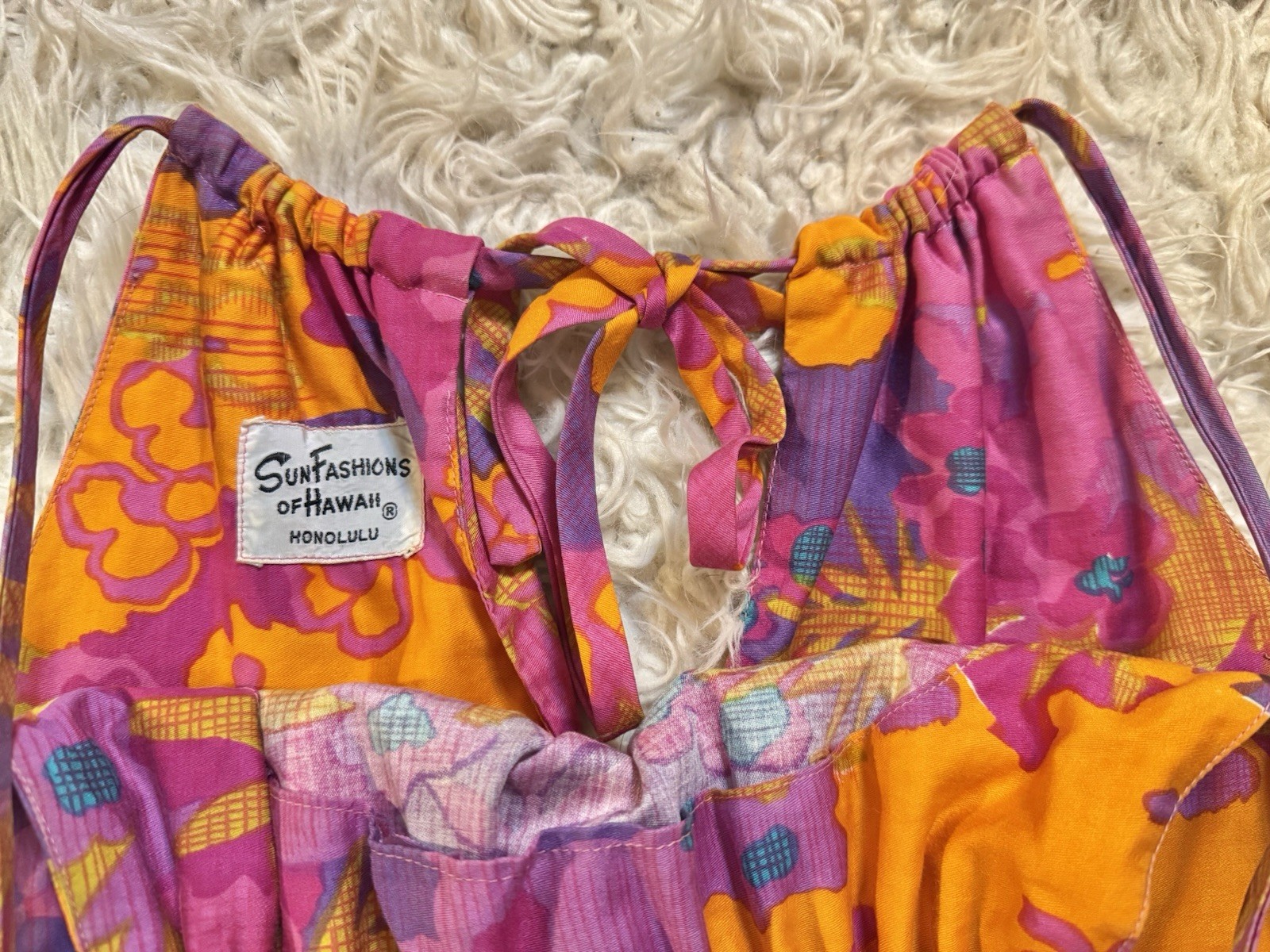 Vtg Sun Fashions Hawaii Honolulu A Line Mini Dress Pockets 60s Psychadelic Mod