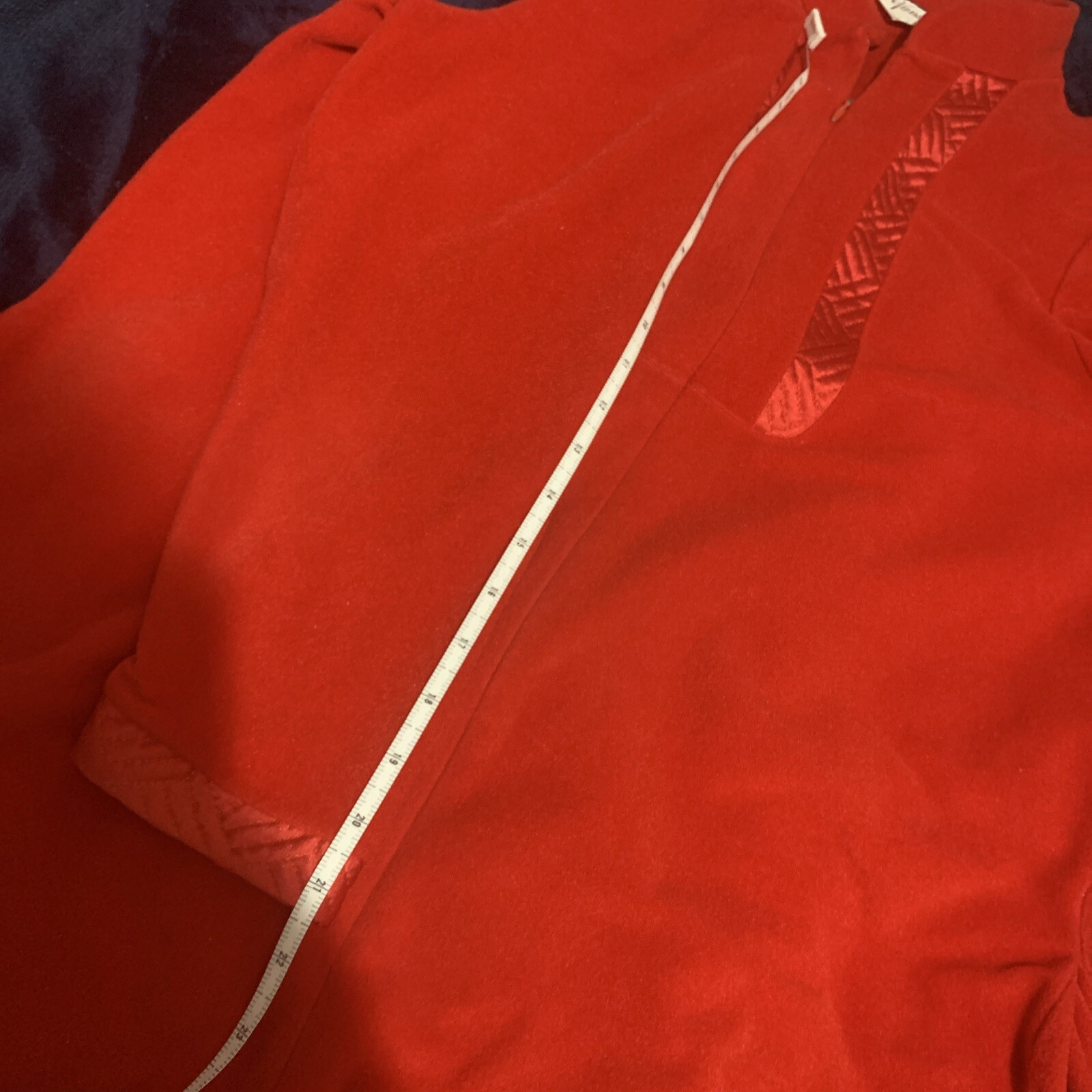 Vintage Vanity Fair Velour Zip House Coat / Robe Size Lg Red Quilted Detail