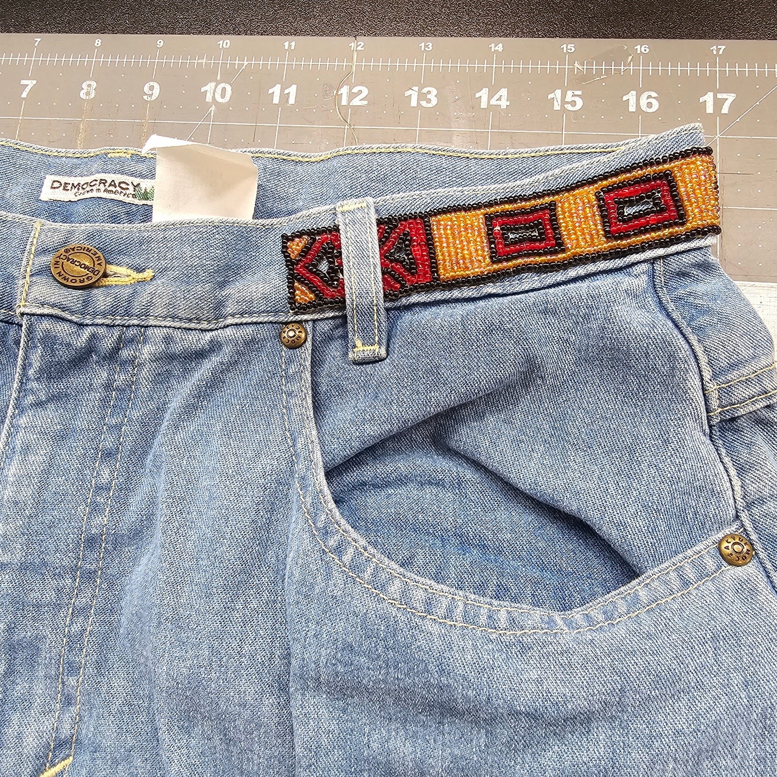 Democracy Vintage Beaded Jeans Women Size 14 Blue Y2K Cottage Boho Western Indie
