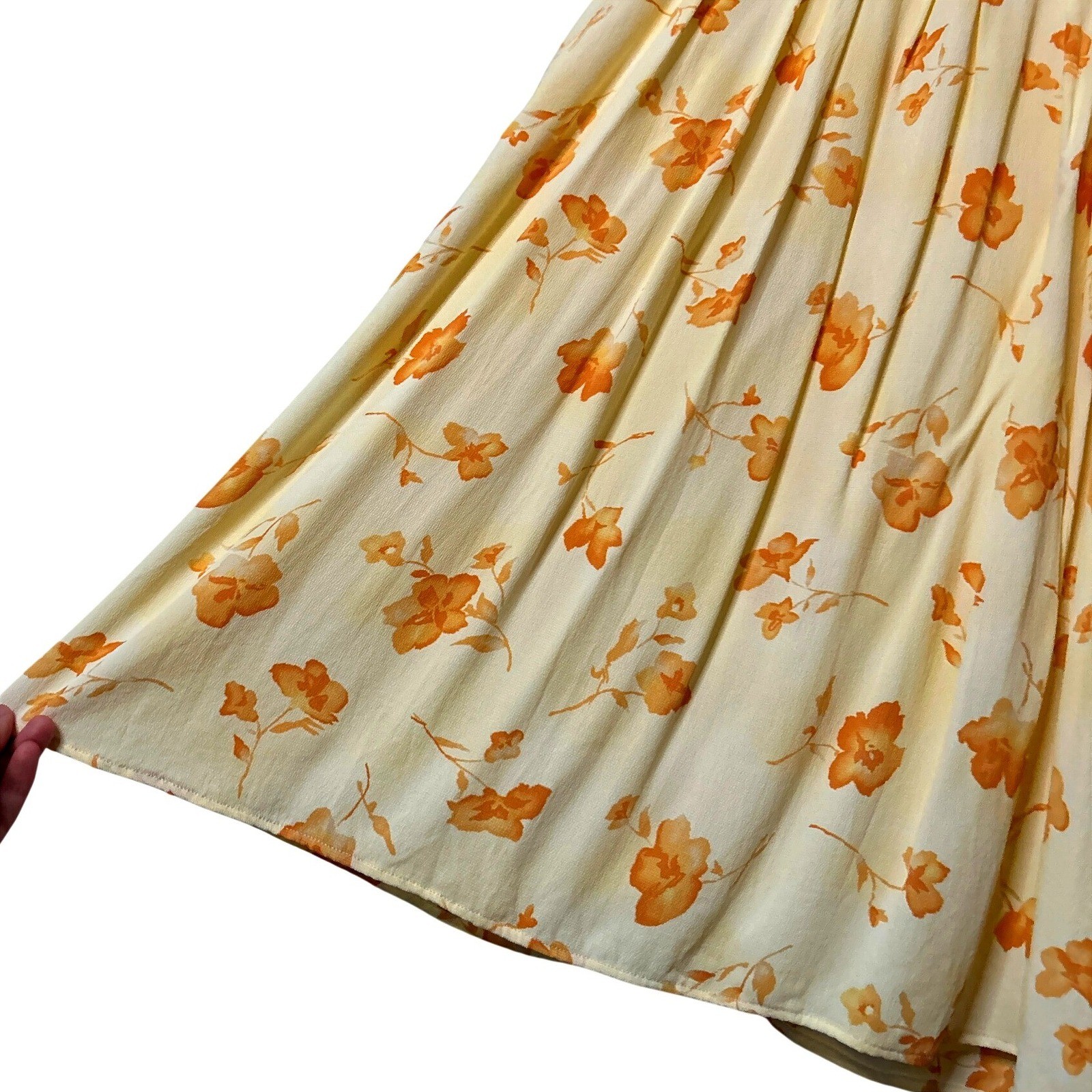 Vintage Coldwater Creek Butter Yellow Floral Midi Dress 8 Pockets Cottage USA