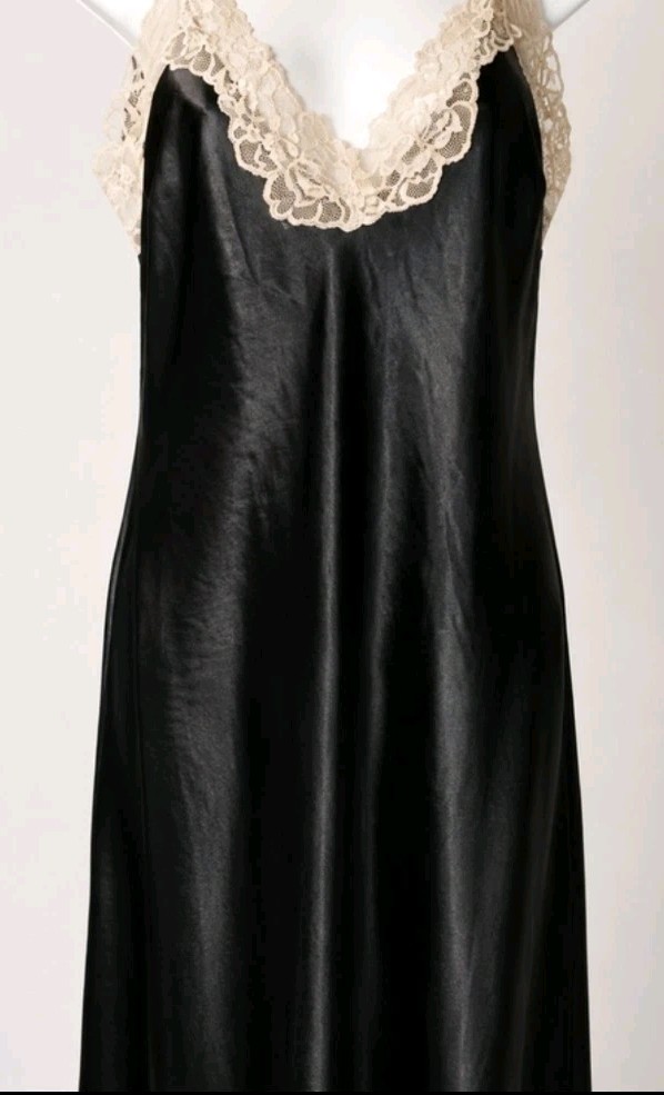 Vintage Black Satin Lace Trim Maxi Slip Dress