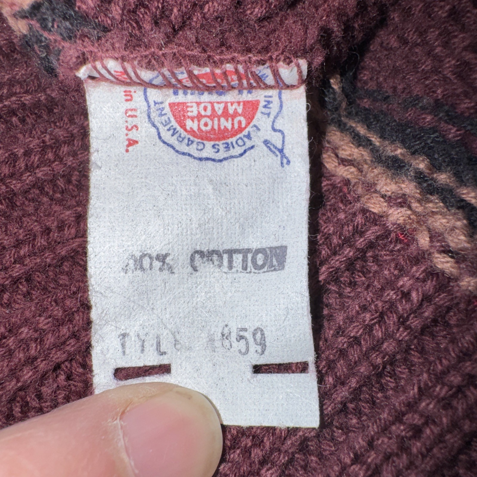 Vintage 70s ETIENNE AIGNER Womens M Cotton Sweater Union Tag USA Burgundy Stripe