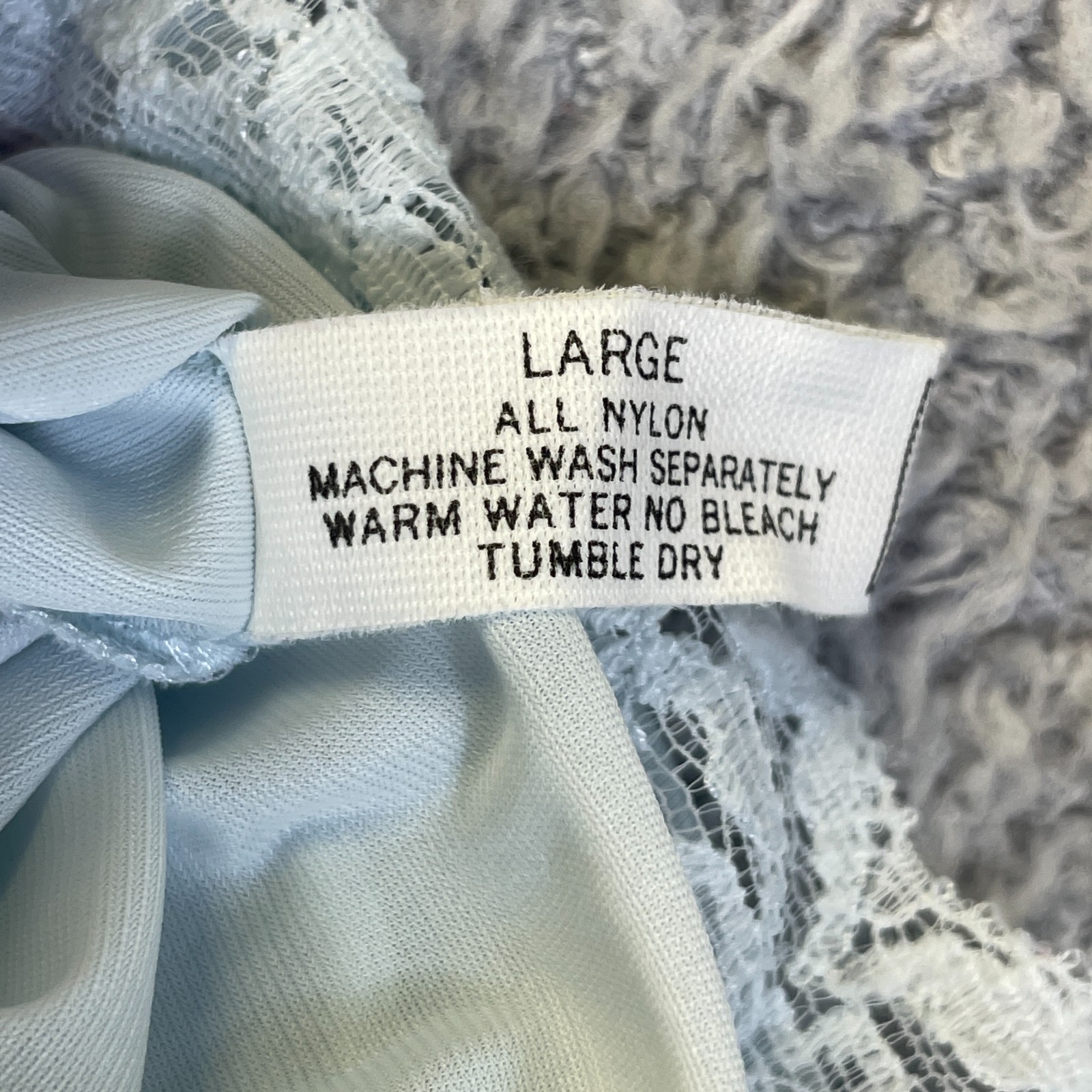 Vintage 60s Shadowline Nightgown Nylon Lace Trim Rosettes USA Blue Women’s Large