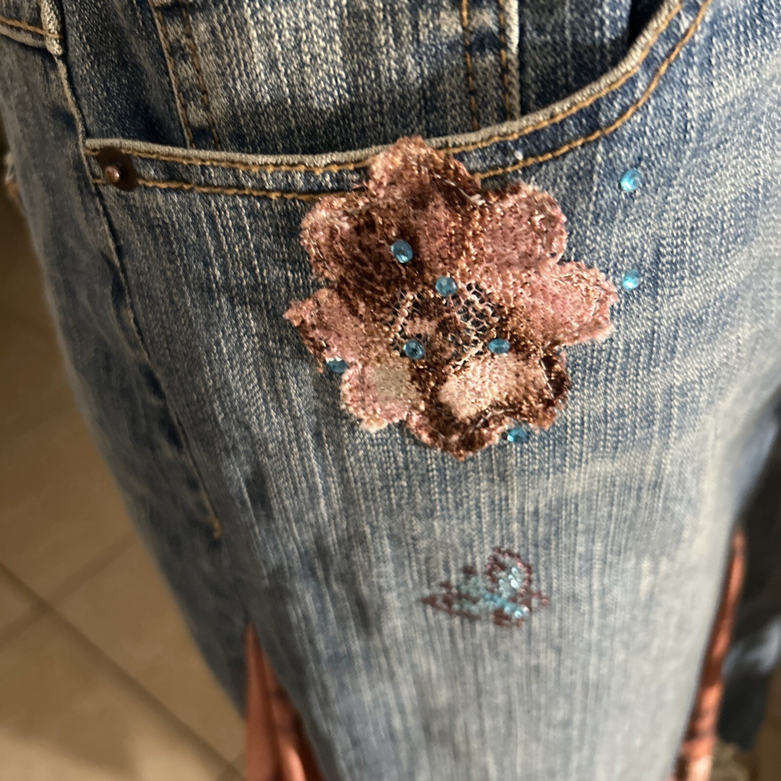 Alberto Makali 80s Vintage Embellished Designer Denim Jean Skirt Sz 8 RARE