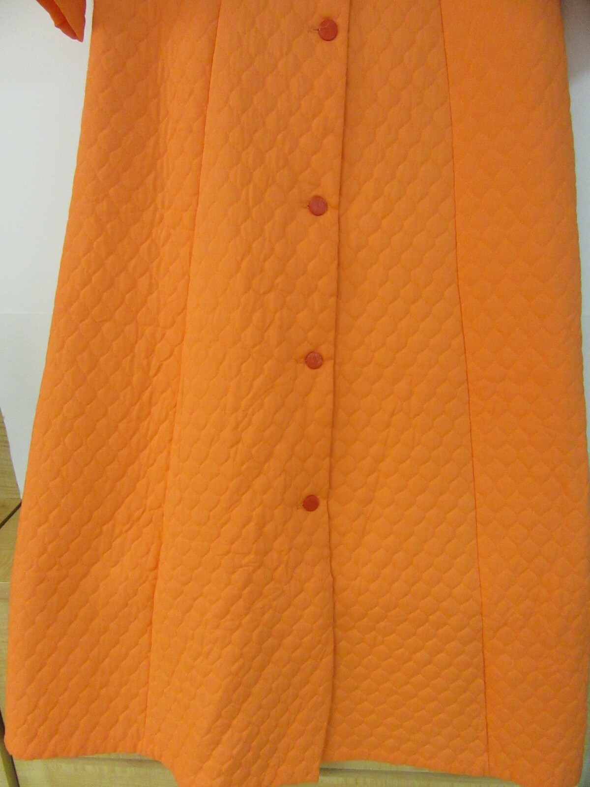 Vintage Kodel Quilted House Coat Orange Size 14 Button Front 1 Pocket