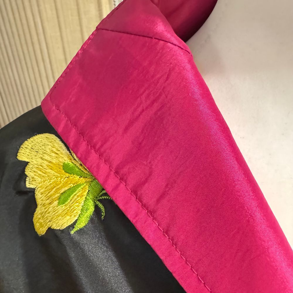 Vintage Black Silk Butterfly Embroidered Asian Style Jacket Hot Pink Trim sm/med