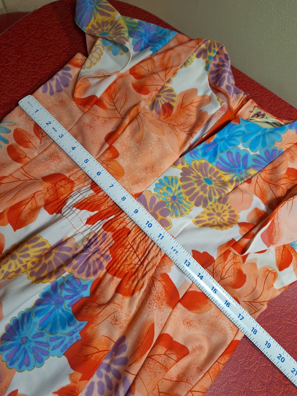 True VTG 1970s MALIHINI HAWAII Mid-century Mod Polyester Maxi Dress Muu Muu L