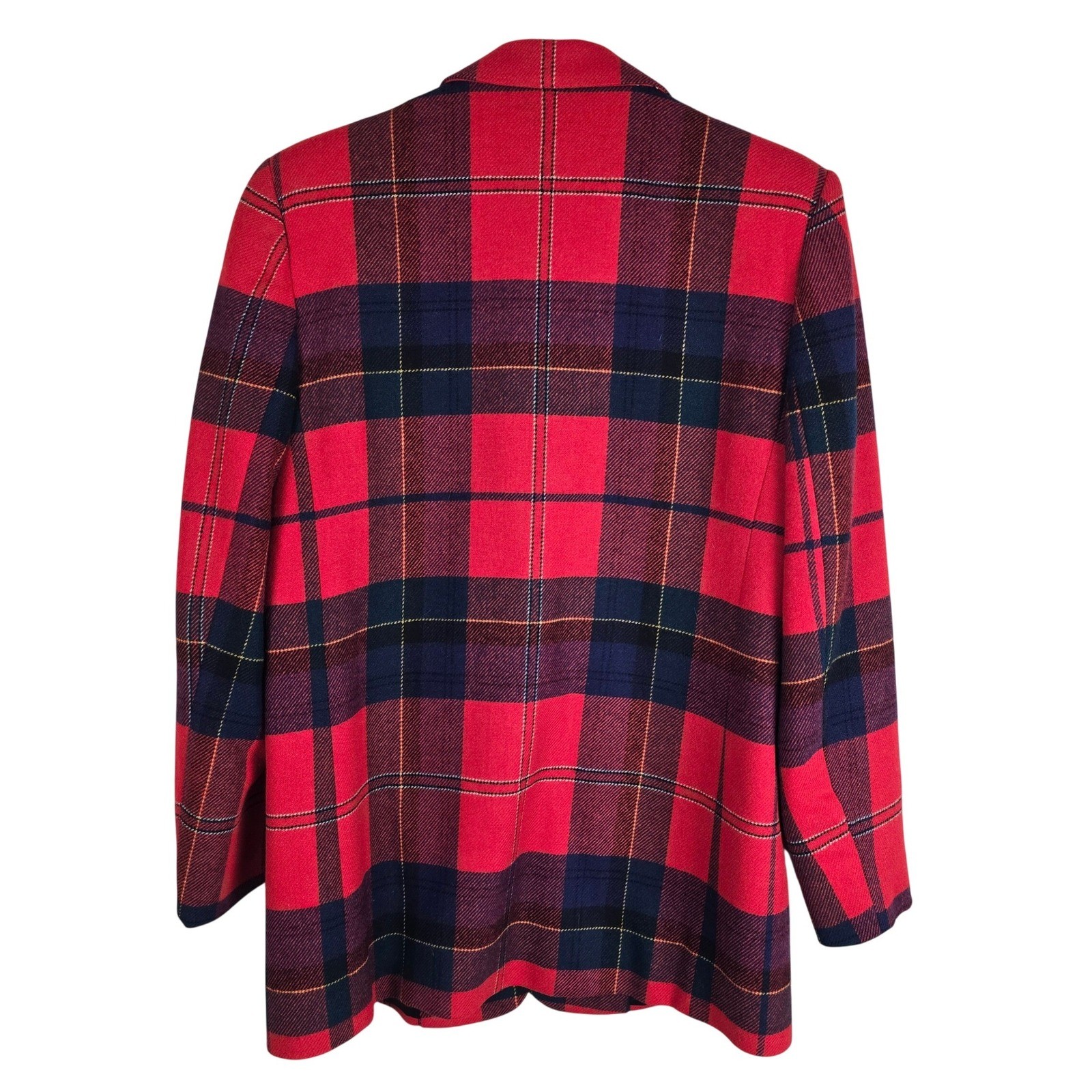 Vintage Kenneth Gordon USA Made Red Tartan Plaid 100% Wool Blazer Jacket Size 10