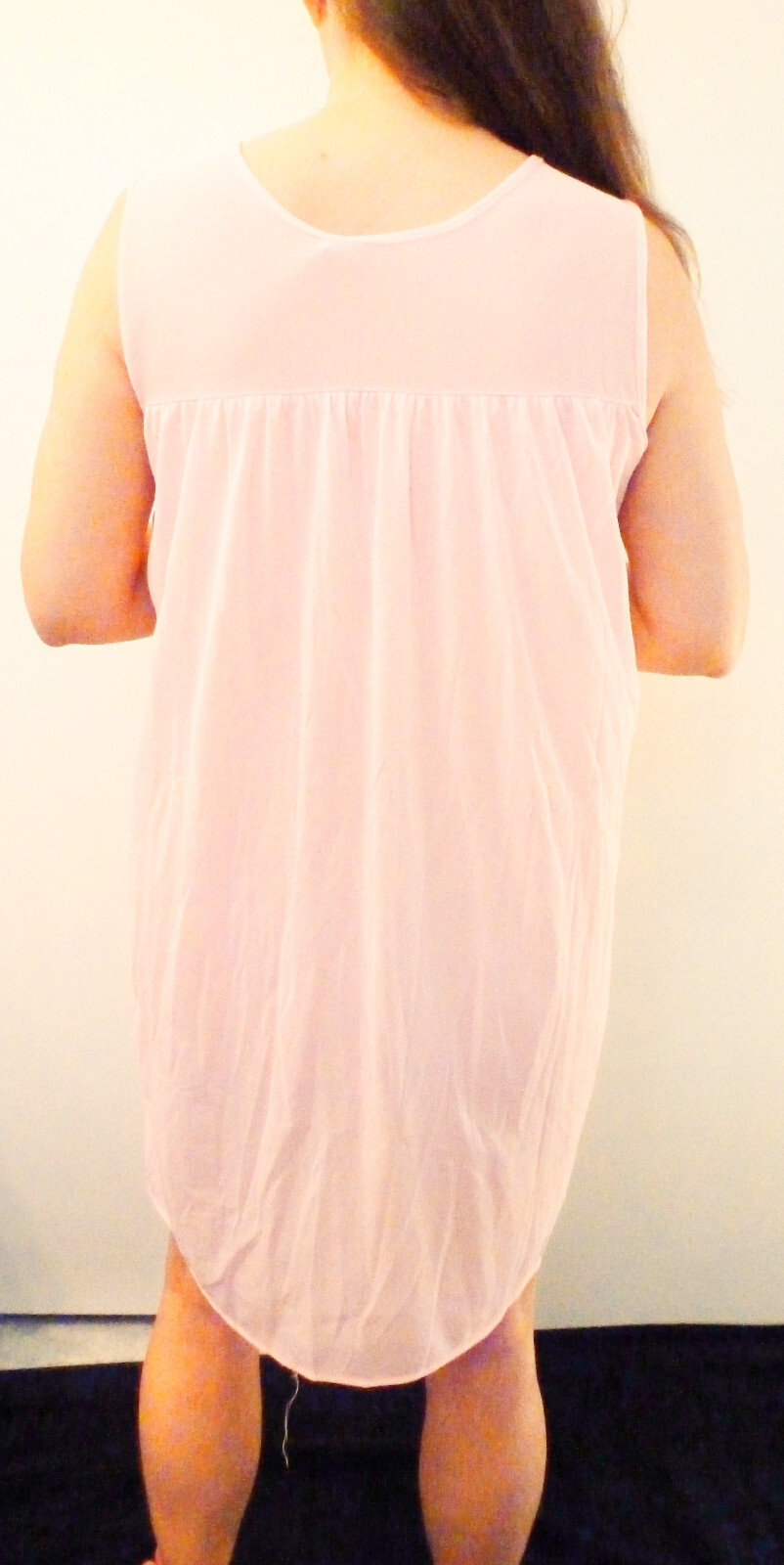PARAMOUNT ELEGANT VTG DOUBLE LAYER PINK LACY ROSETTES CHIFFON NIGHTGOWN L VGVC