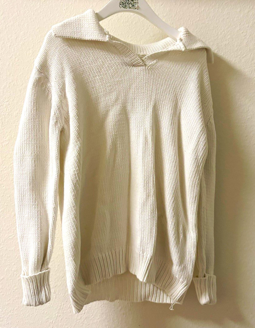 Vintage 1990s FG Field Gear Cableknit Cream White Cowel Neck Sweater Women’s M