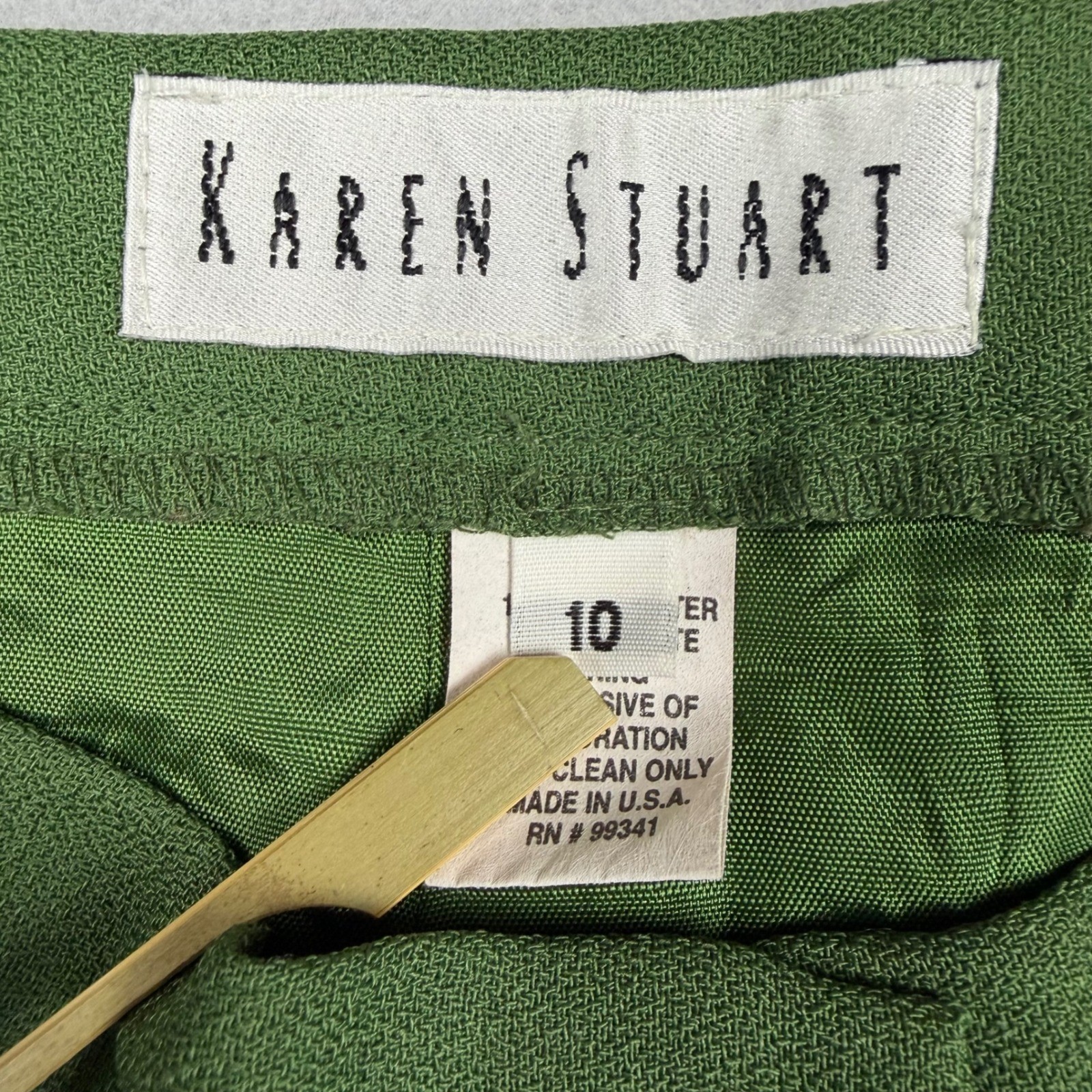 Vintage Karen Stuart Women 10 Green Pleated High Waisted Wide Leg Trousers Pants