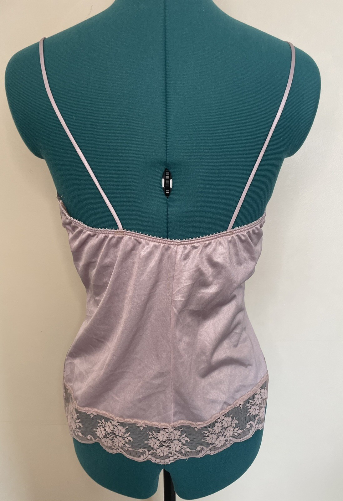 Vintage Pink Camisole Tank Top Lace Spaghetti straps Cami 70s Size Large Nylon