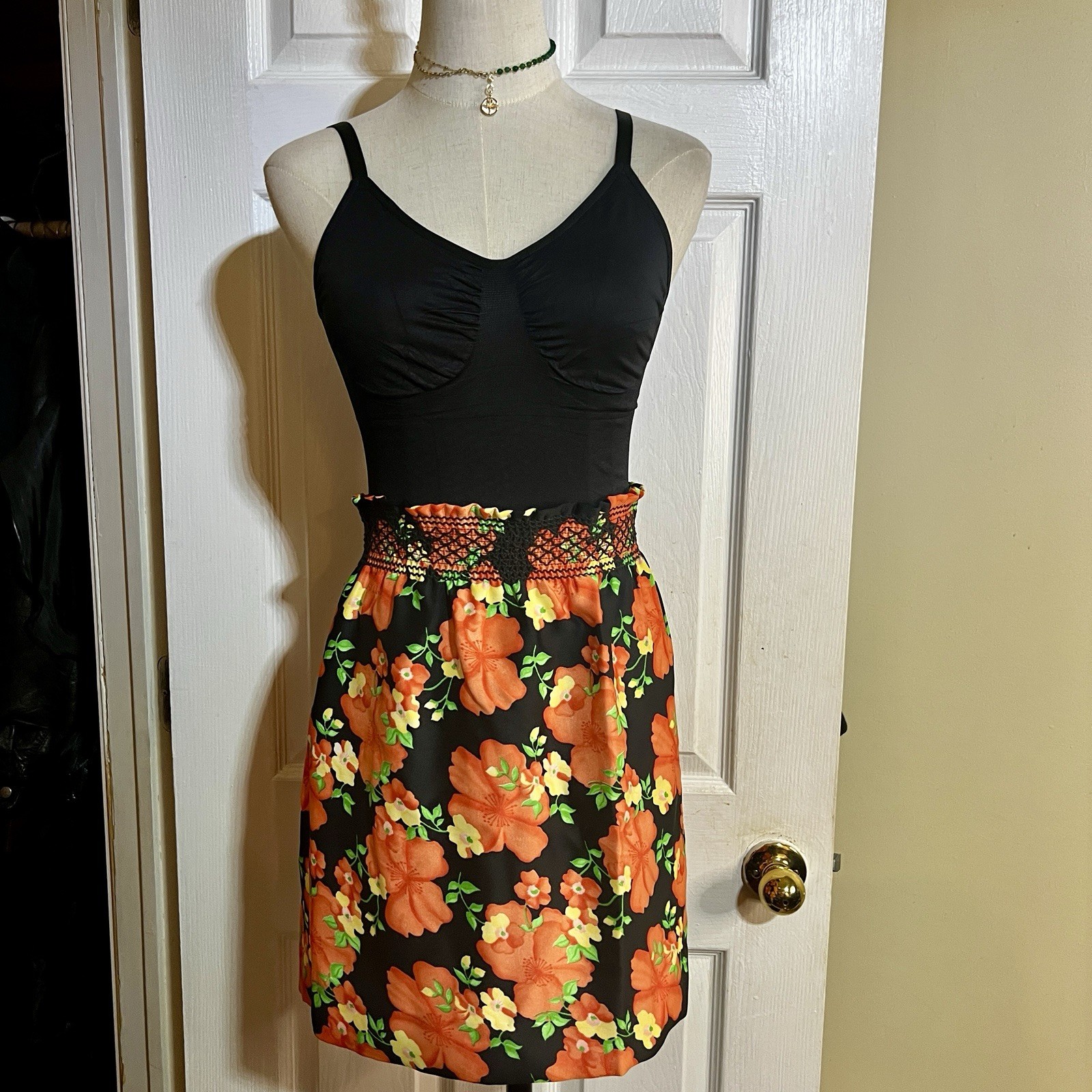 Vtg Wms 2Pc Floral Coral Vest Mini Skirt Retro Preppy Mod Boho Casual Set M/L