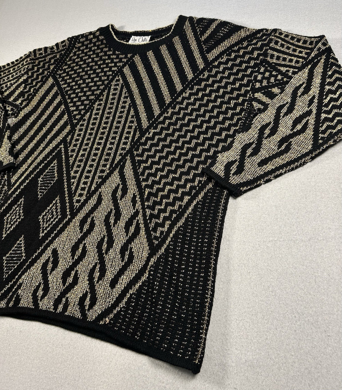 VTG Acrylic Sweater Black Gold Metallic Womens LARGE? READ Geometric 80s 90s